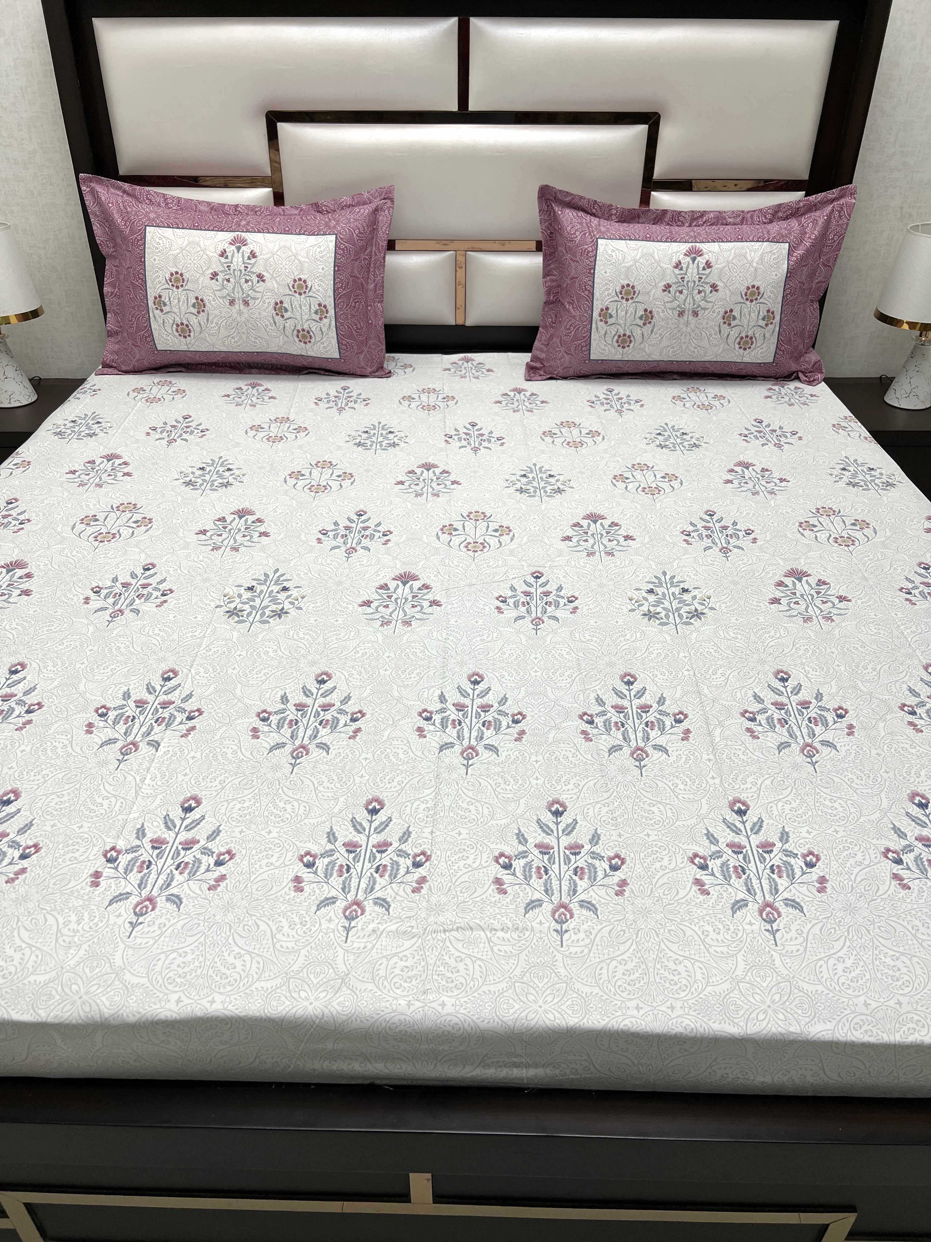 A-4485 - Pure Cotton 300 TC King Size Digital Print Double Bedsheet (274X274) with Two Pillow Covers (50X76)