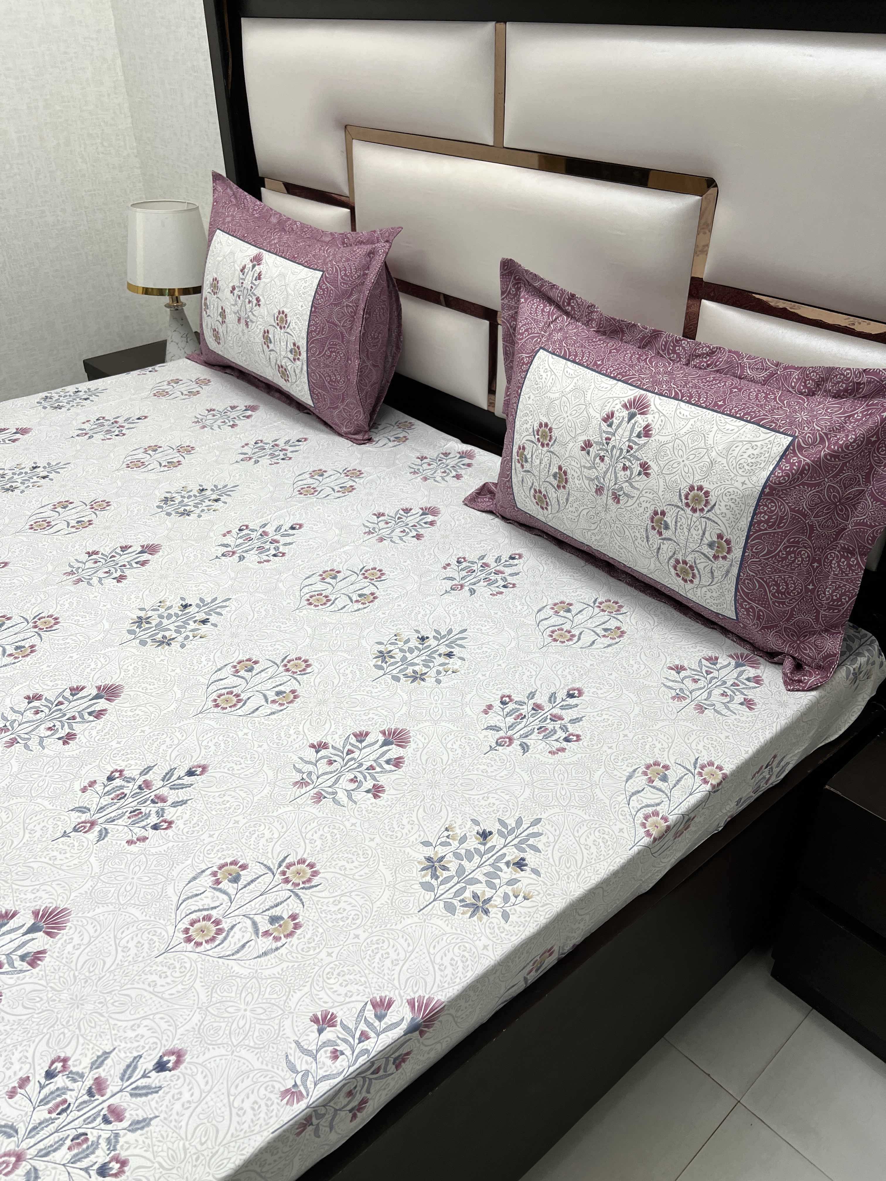 A-4485 - Pure Cotton 300 TC King Size Digital Print Double Bedsheet (274X274) with Two Pillow Covers (50X76)