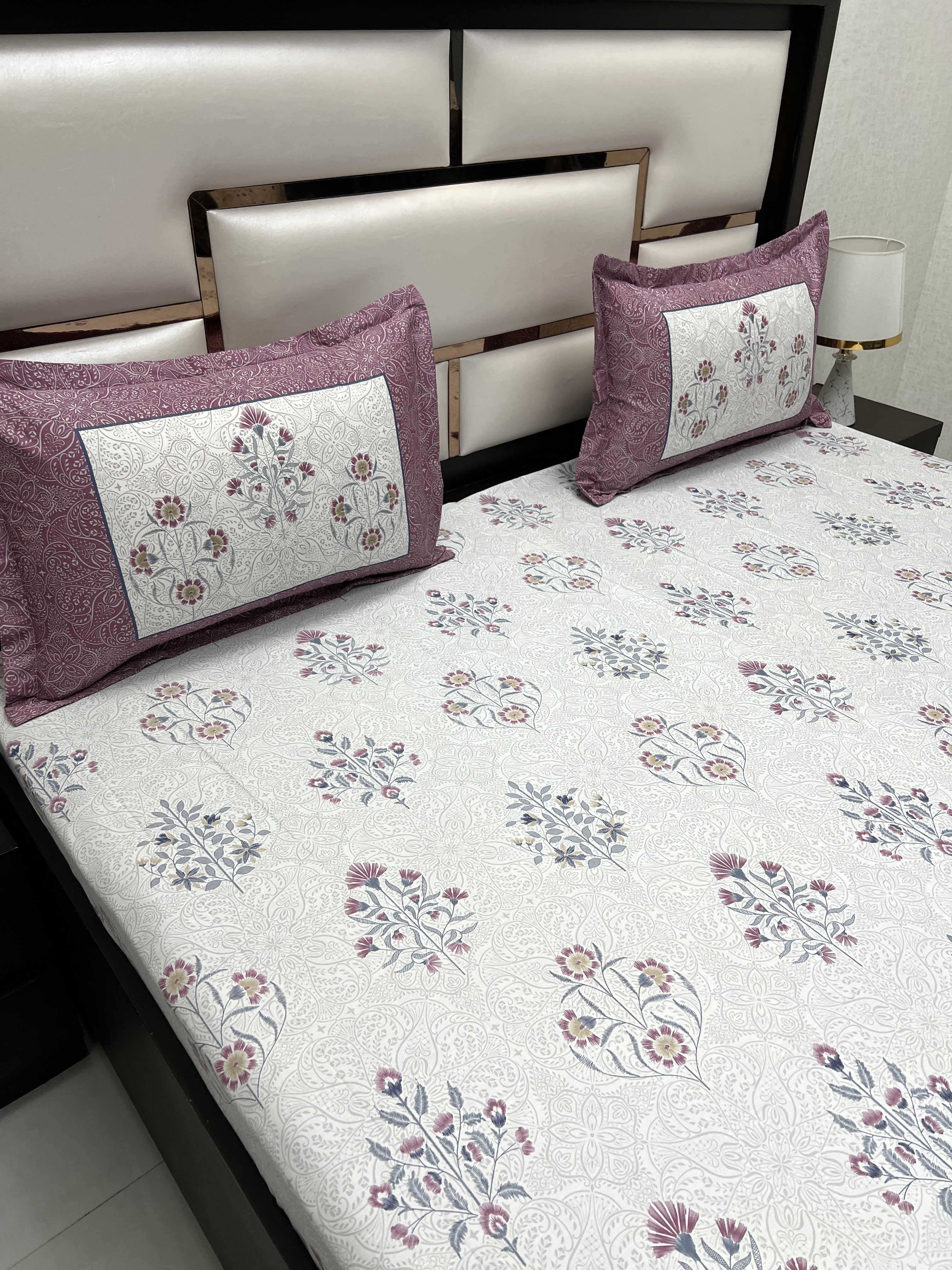 A-4485 - Pure Cotton 300 TC King Size Digital Print Double Bedsheet (274X274) with Two Pillow Covers (50X76)