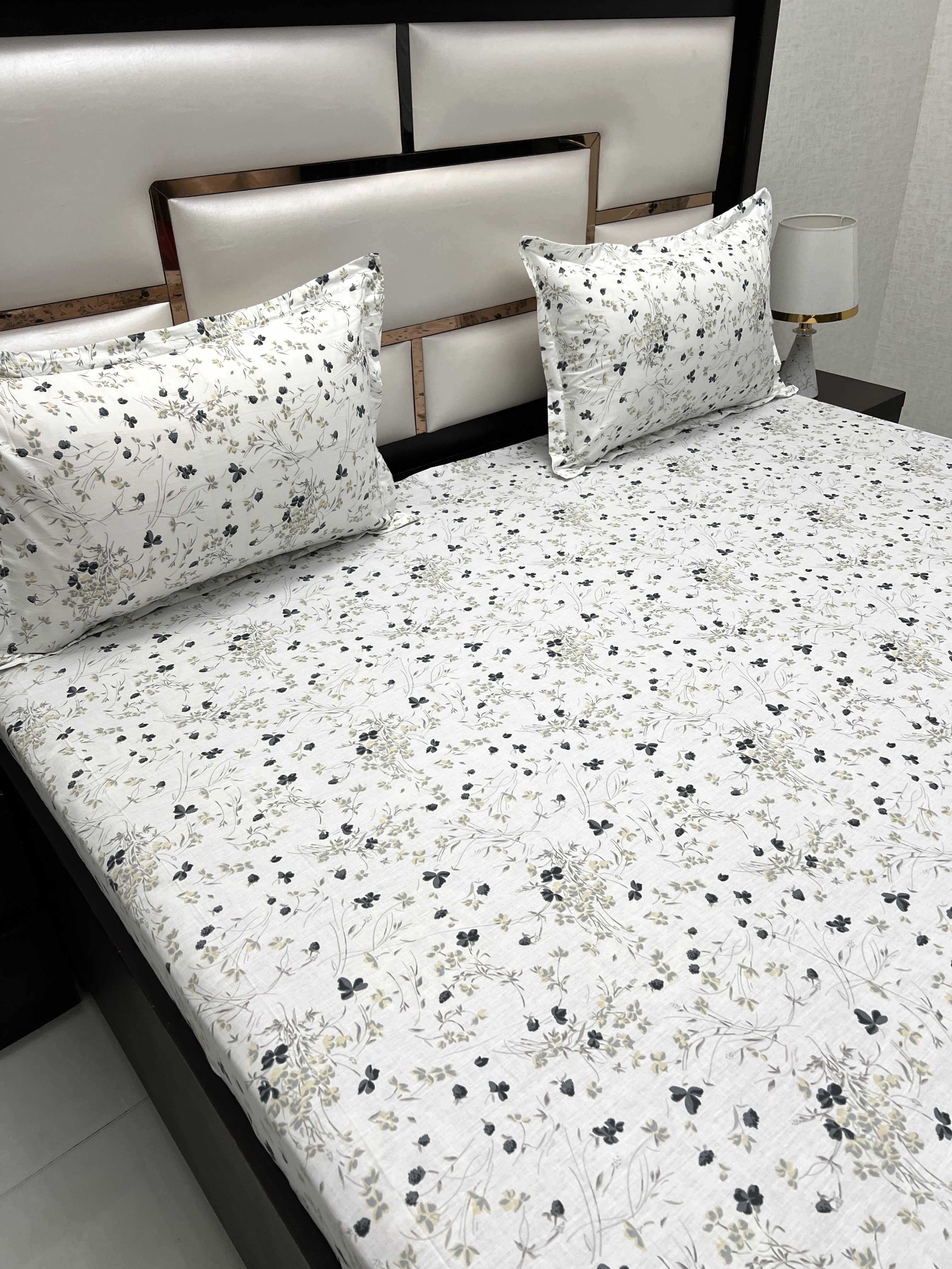 A-4486 - Pure Cotton 210 TC King Size Double Bedsheet (274X274) with Two Pillow Covers (50X76)