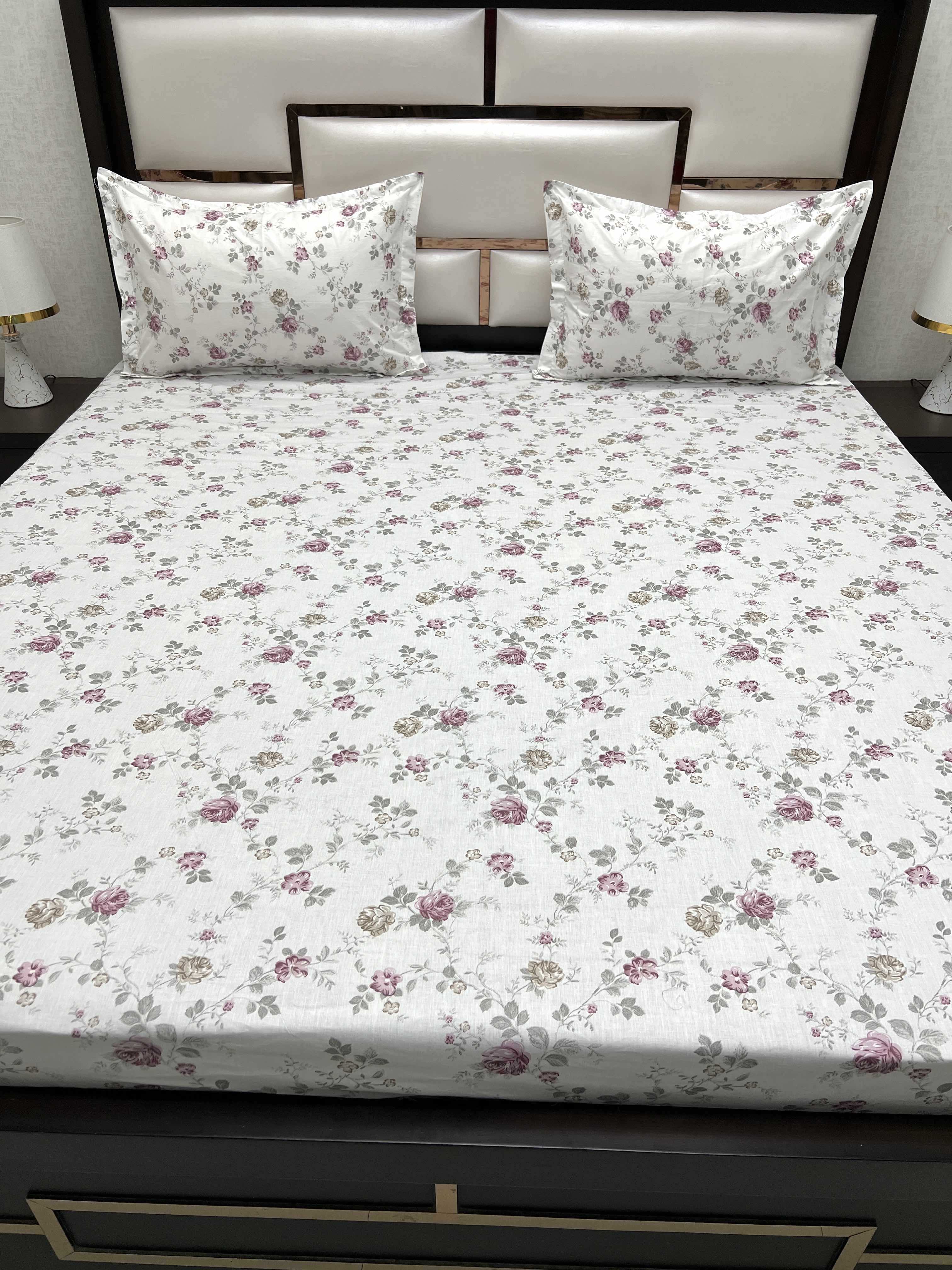 A-4493 - Pure Cotton 210 TC King Size Double Bedsheet (274X274) with Two Pillow Covers (50X76)