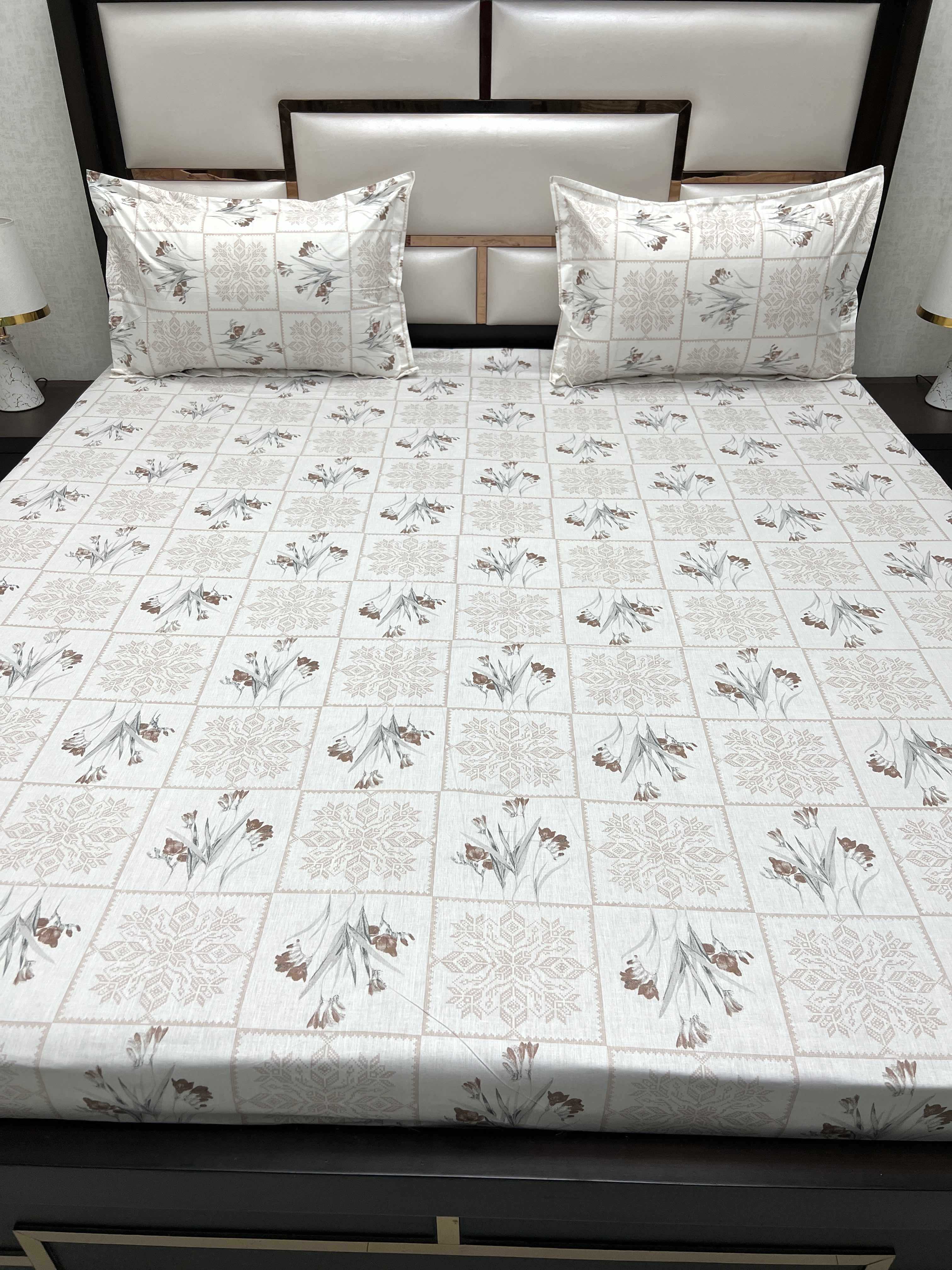 A-4494 - Pure Cotton 210 TC King Size Double Bedsheet (274X274) with Two Pillow Covers (50X76)