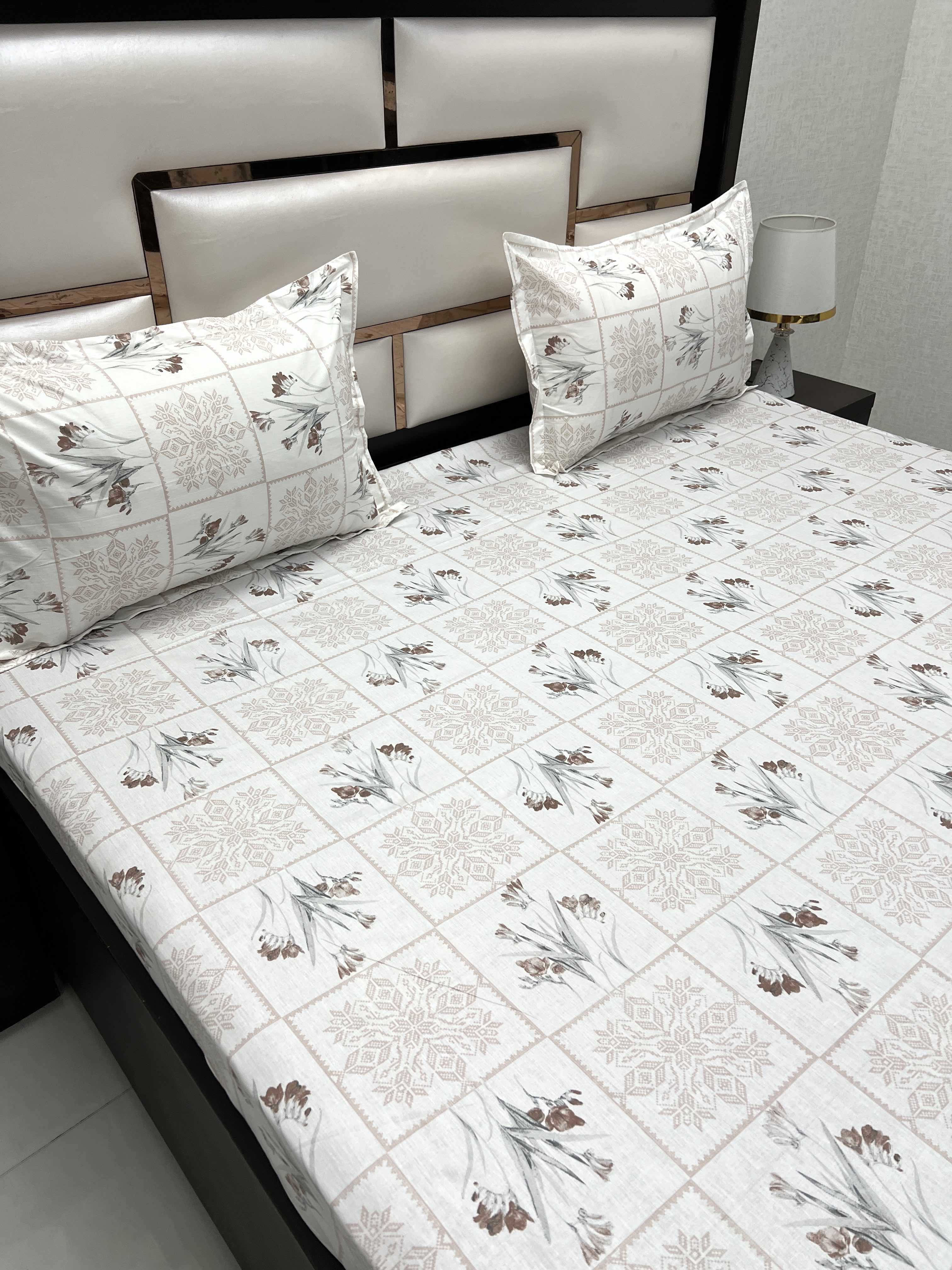 A-4494 - Pure Cotton 210 TC King Size Double Bedsheet (274X274) with Two Pillow Covers (50X76)