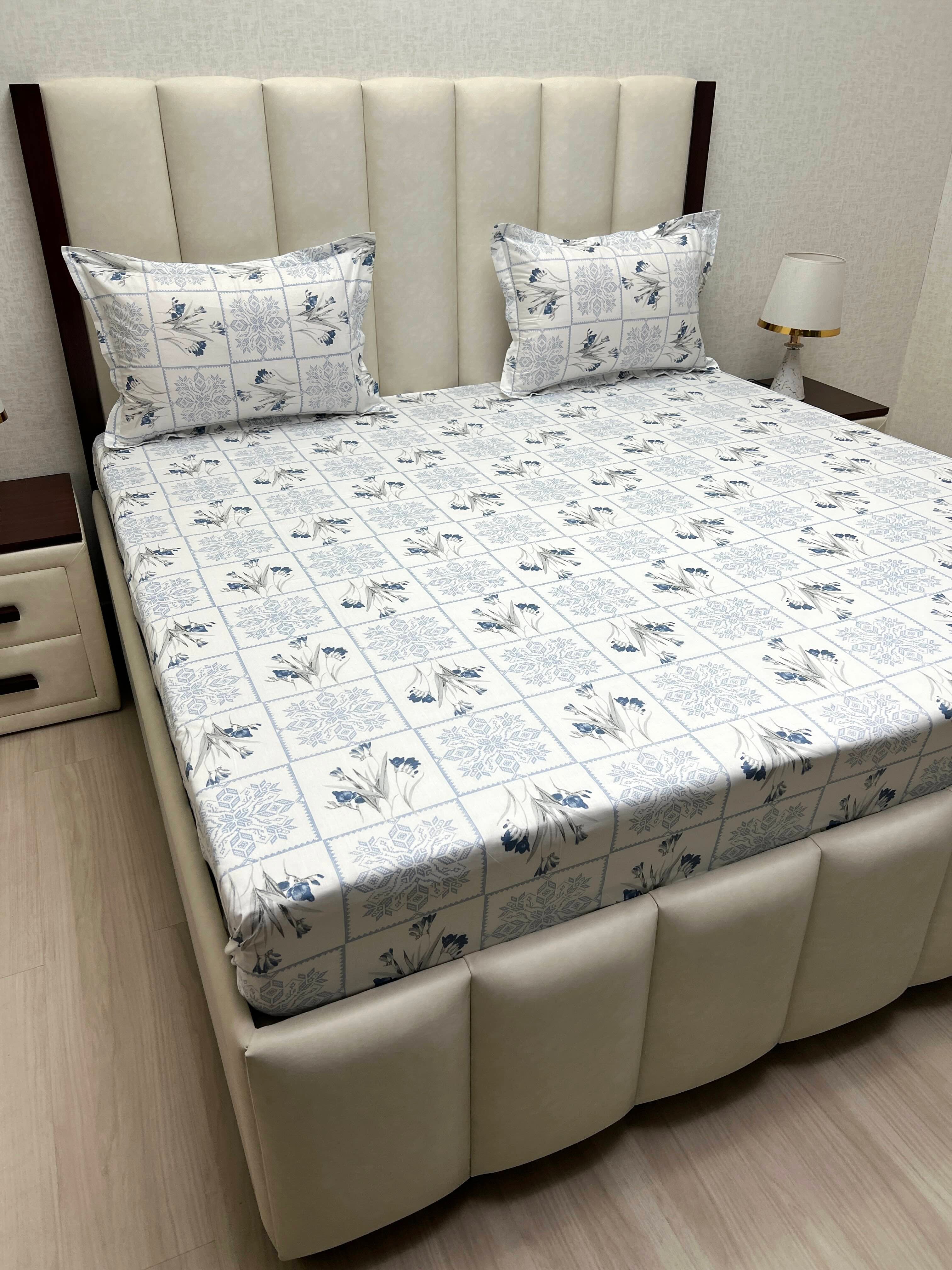 A-4495 - Pure Cotton 210 TC King Size Double Bedsheet (274X274) with Two Pillow Covers (50X76)