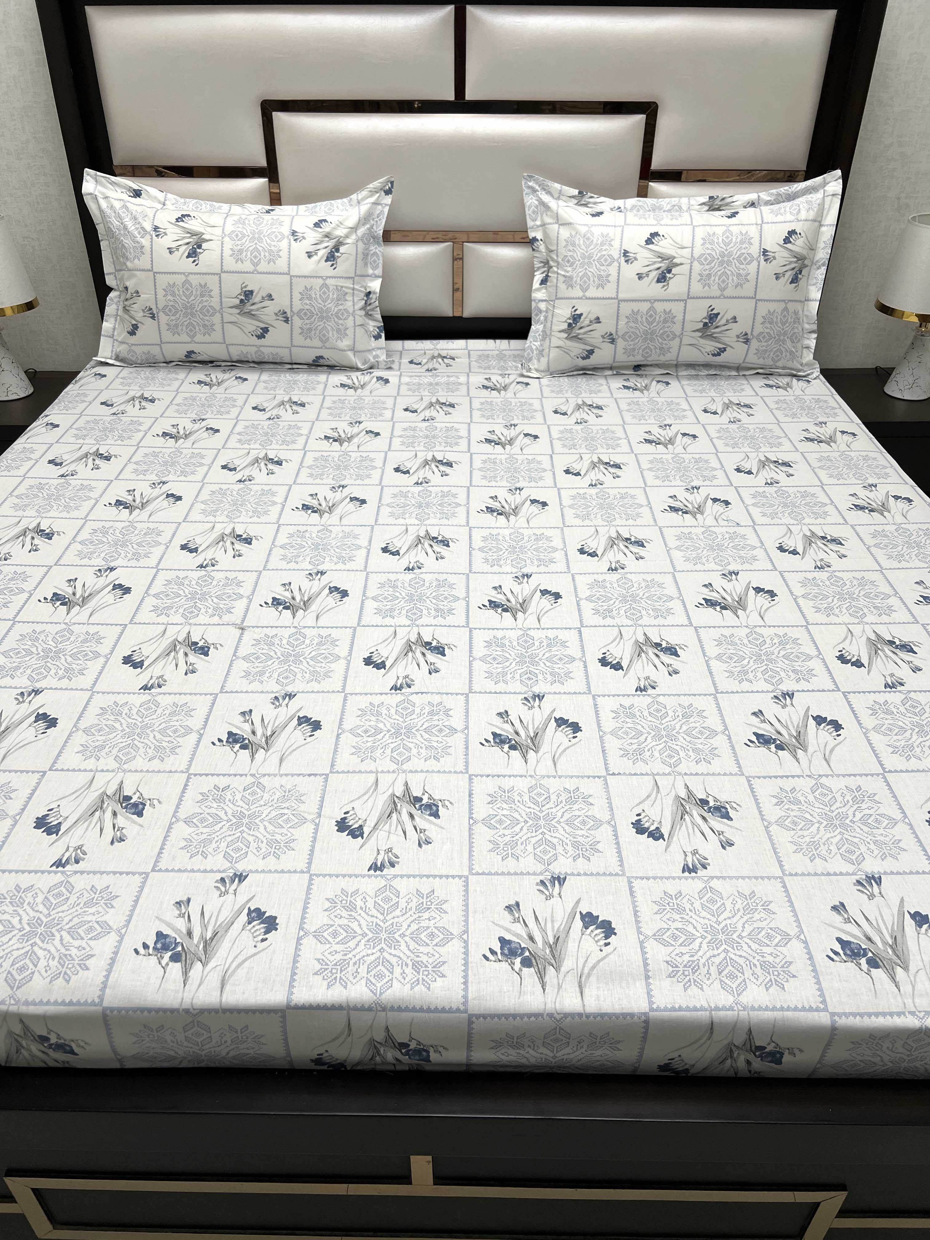 A-4495 - Pure Cotton 210 TC King Size Double Bedsheet (274X274) with Two Pillow Covers (50X76)