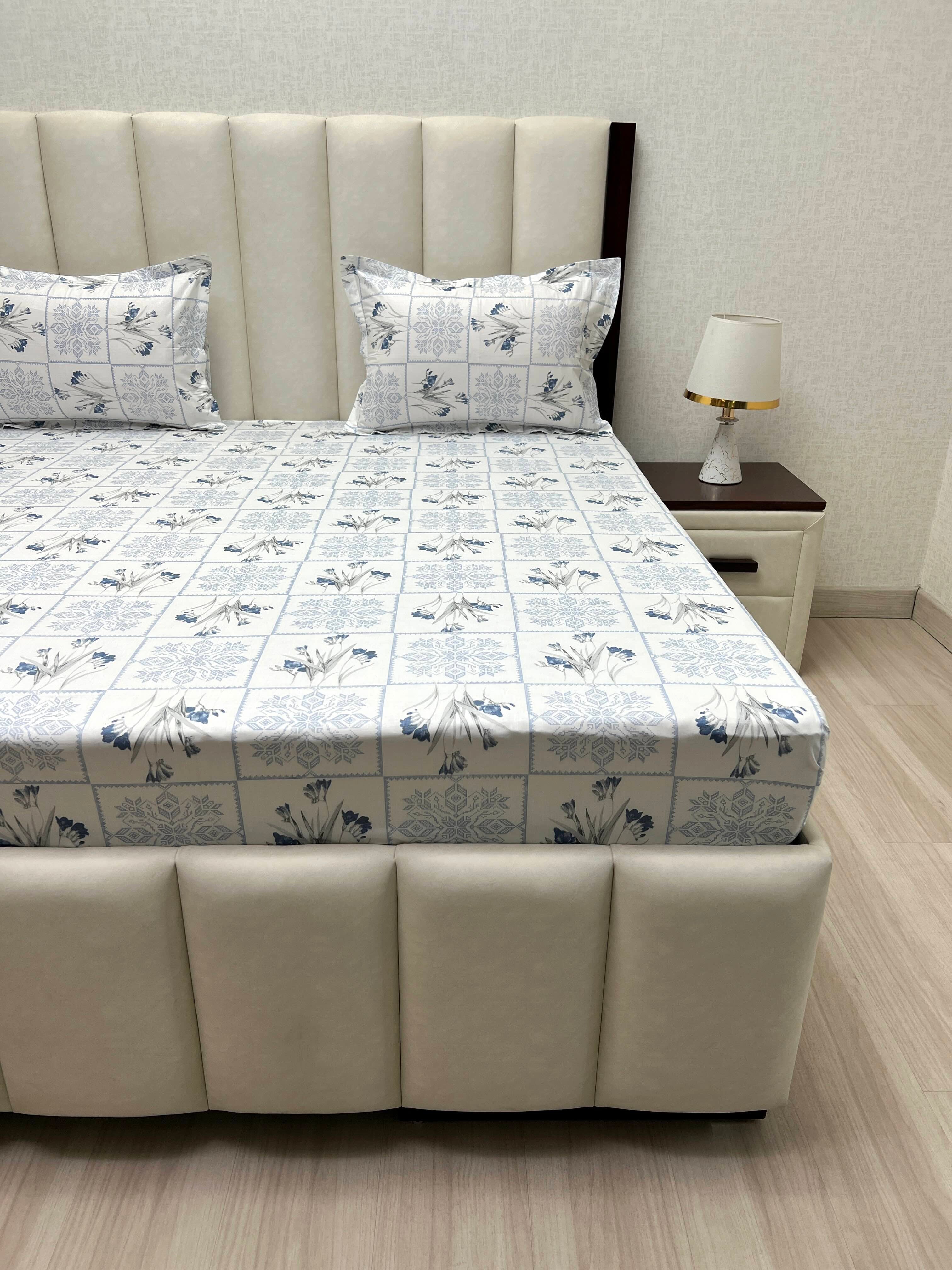 A-4495 - Pure Cotton 210 TC King Size Double Bedsheet (274X274) with Two Pillow Covers (50X76)