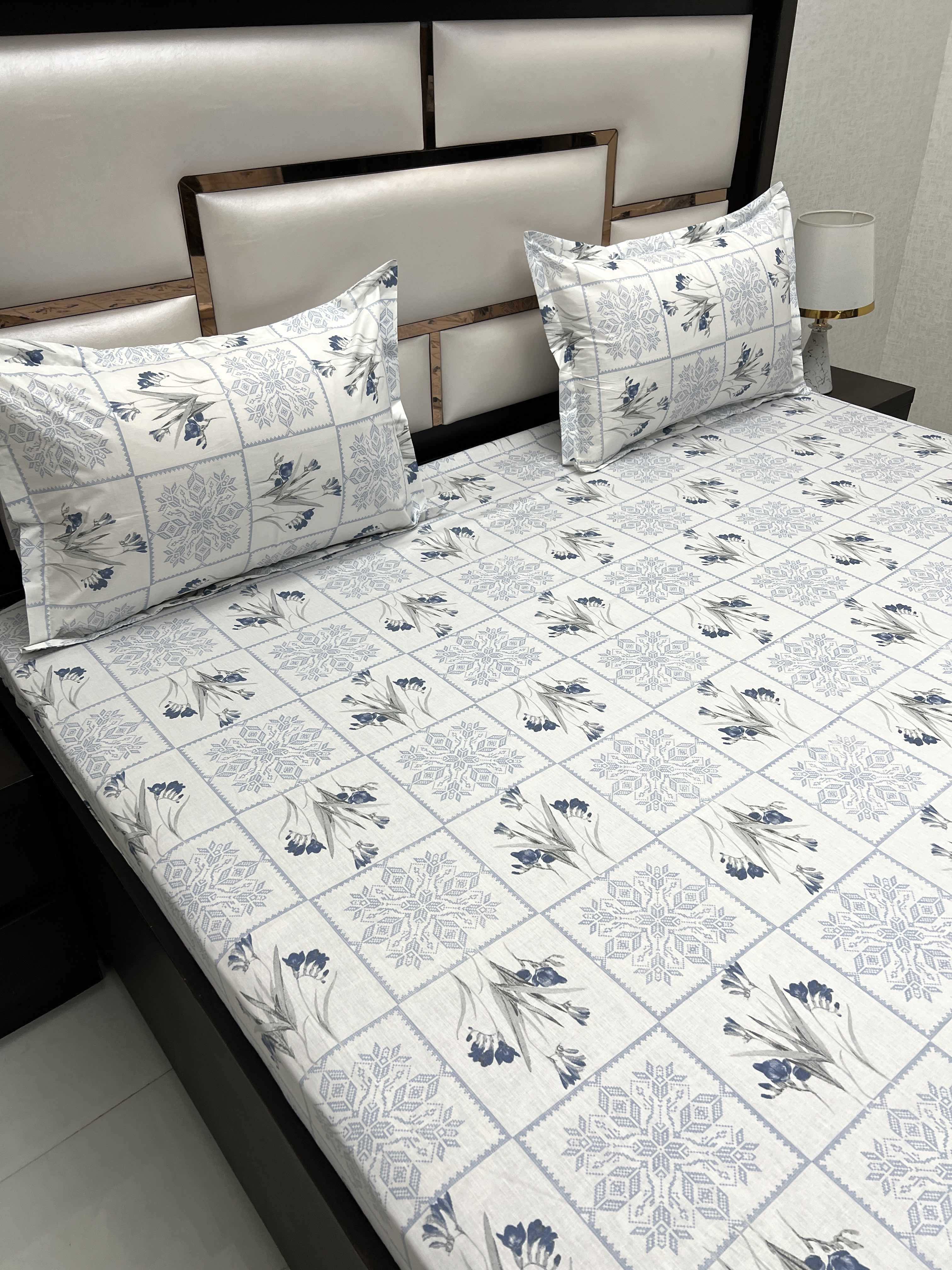 A-4495 - Pure Cotton 210 TC King Size Double Bedsheet (274X274) with Two Pillow Covers (50X76)