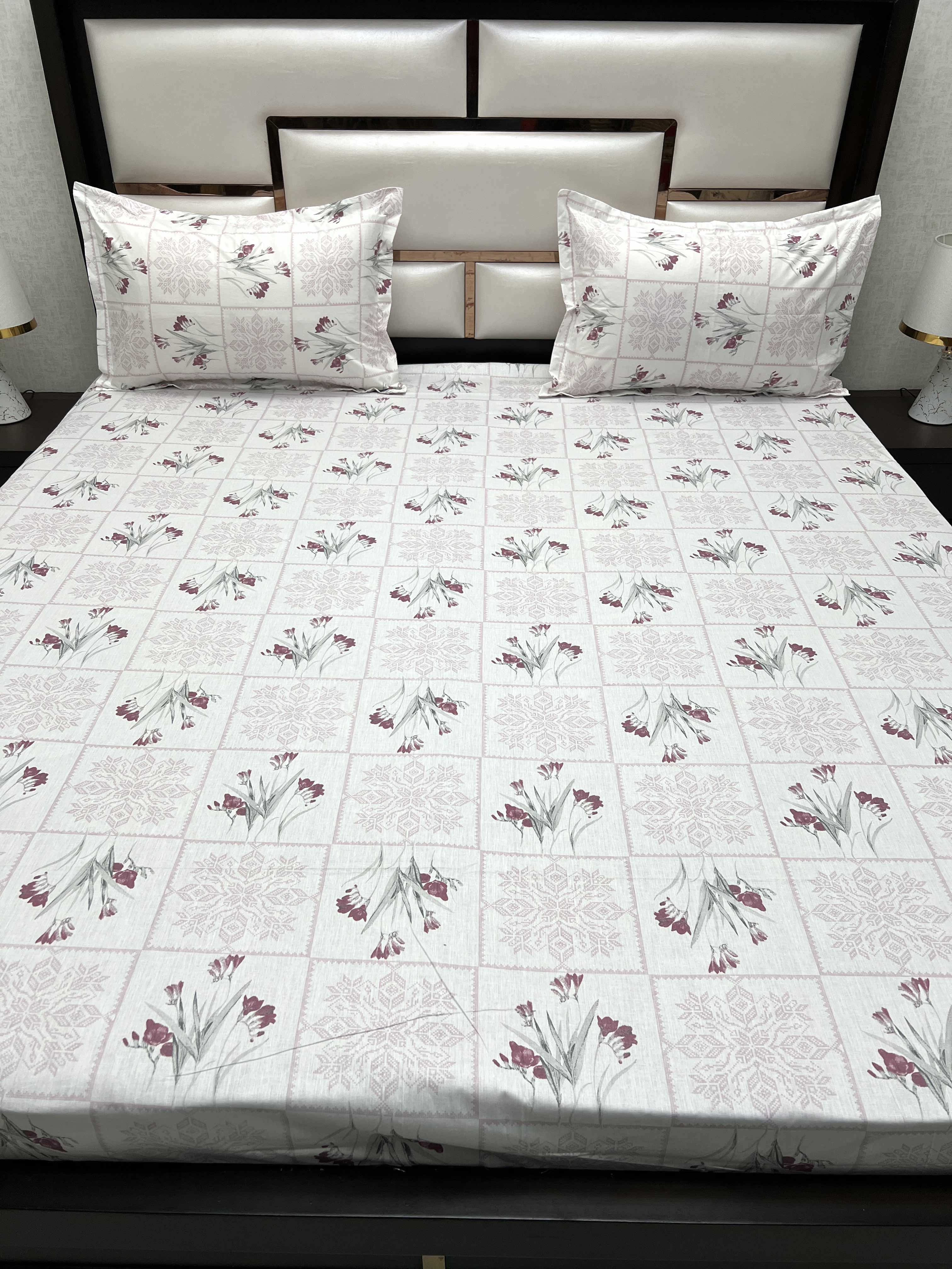 A-4497 - Pure Cotton 210 TC King Size Double Bedsheet (274X274) with Two Pillow Covers (50X76)