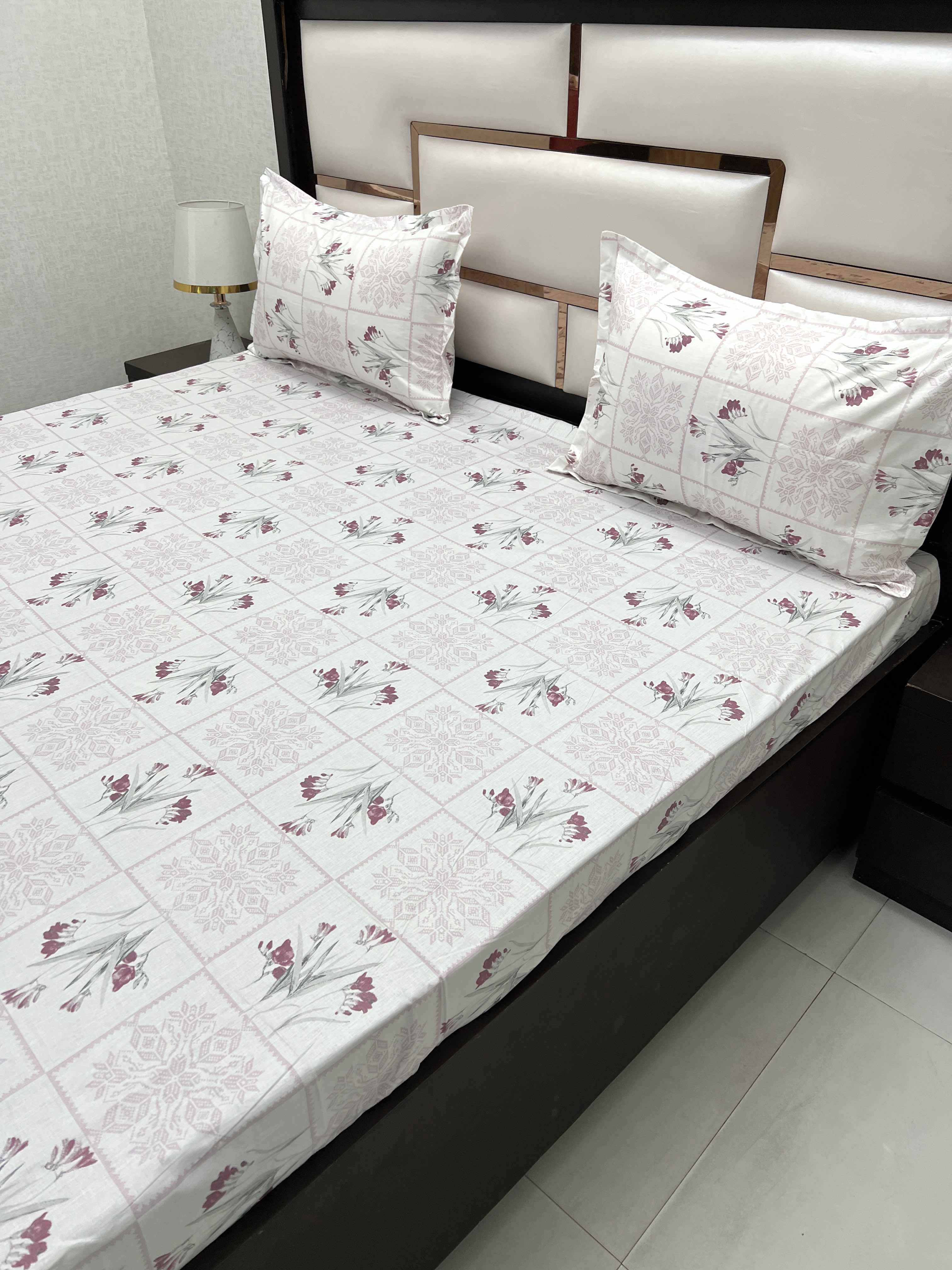 A-4497 - Pure Cotton 210 TC King Size Double Bedsheet (274X274) with Two Pillow Covers (50X76)