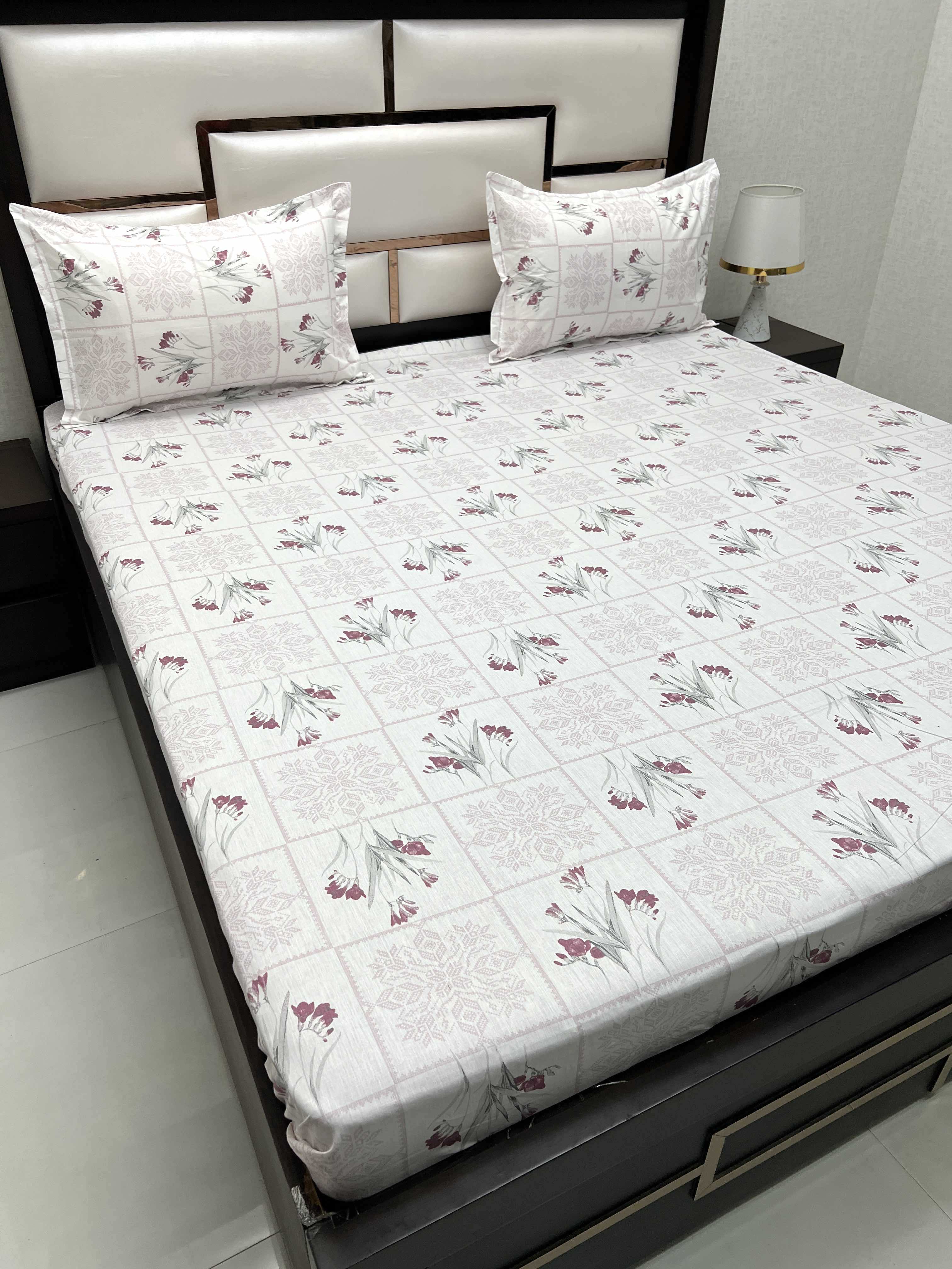 A-4497 - Pure Cotton 210 TC King Size Double Bedsheet (274X274) with Two Pillow Covers (50X76)