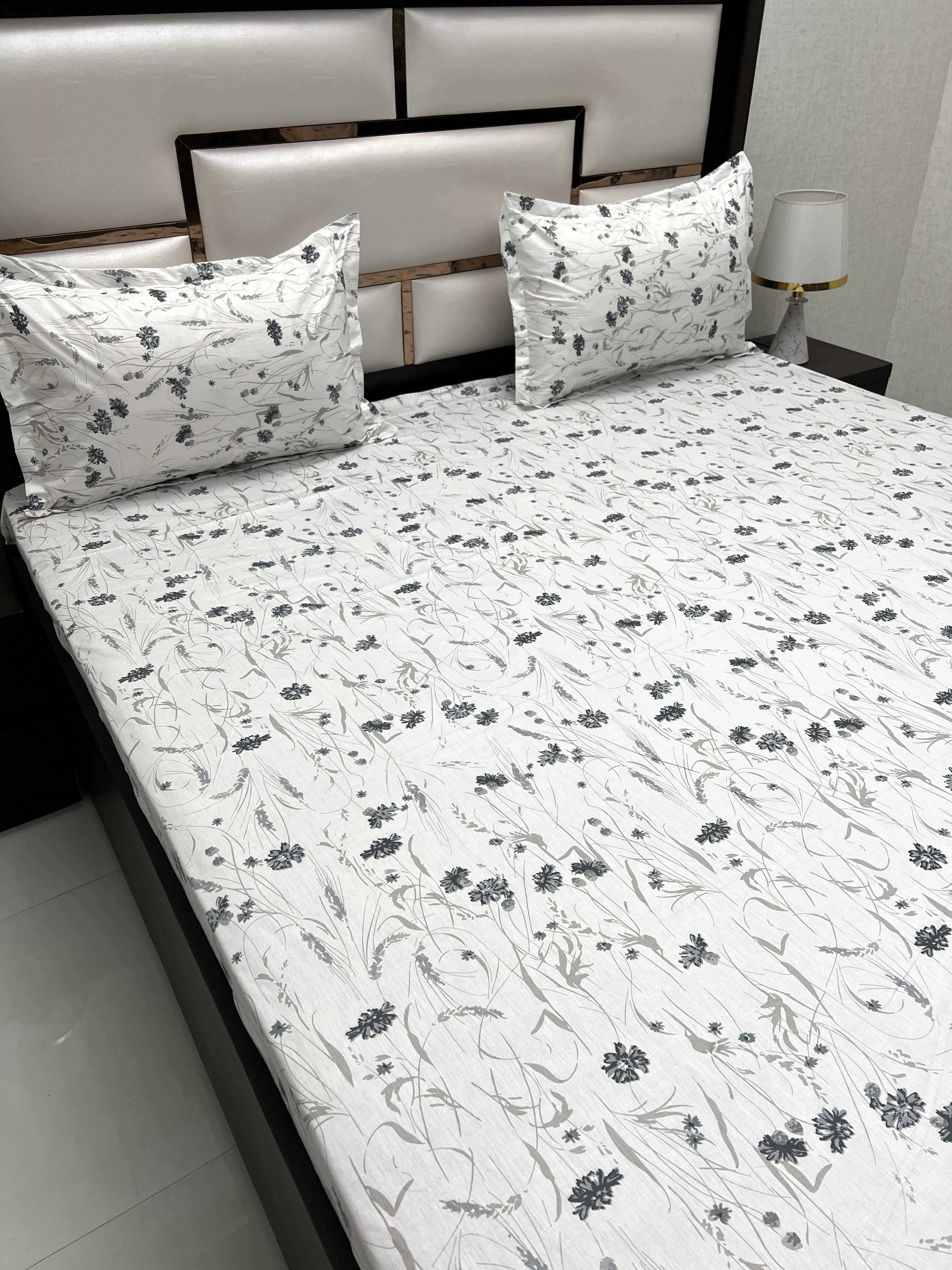 A-4501 - Pure Cotton 210 TC King Size Double Bedsheet (274X274) with Two Pillow Covers (50X76)