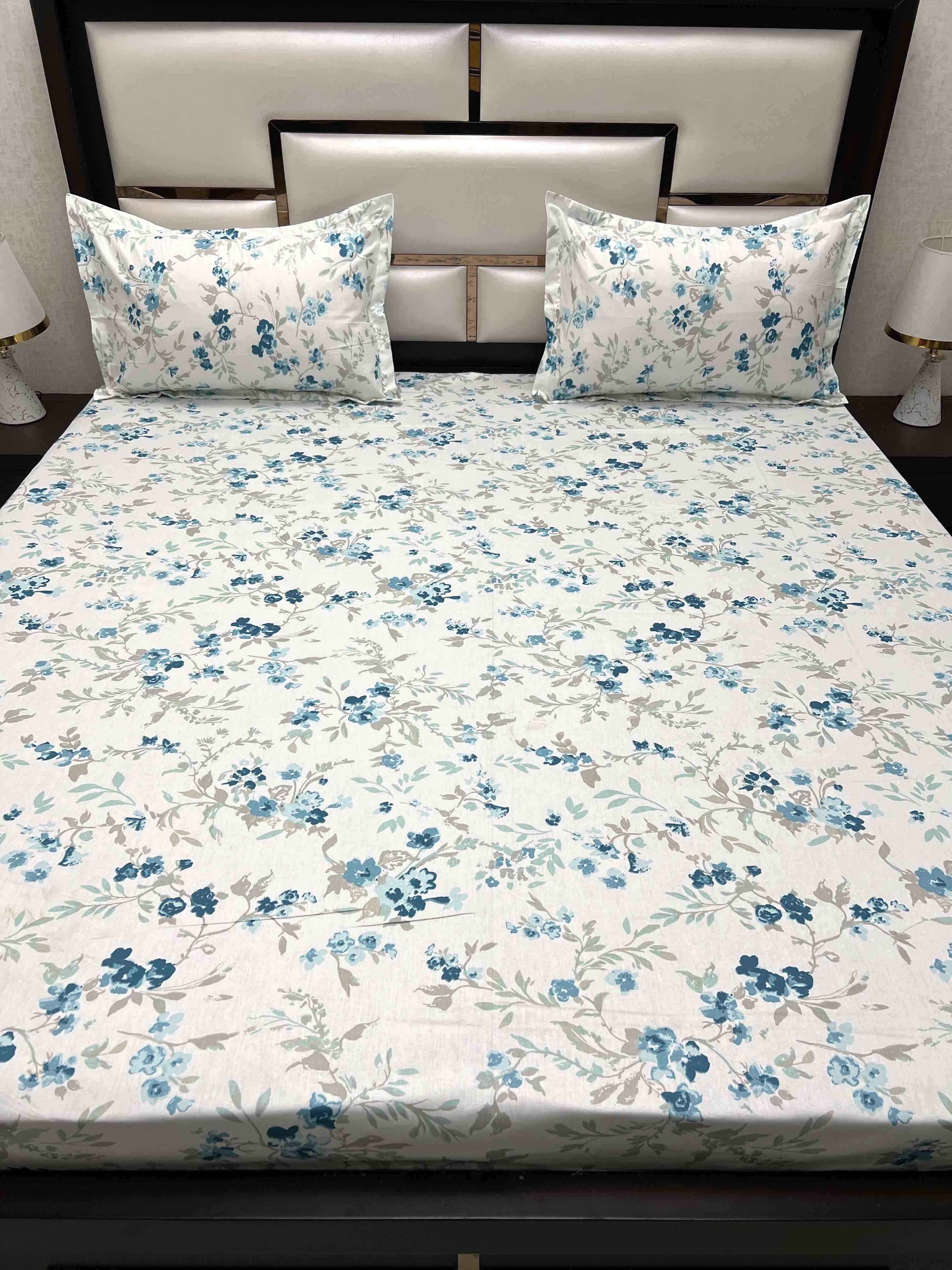 A-4504 - Pure Cotton 250 TC Queen Size Double Bedsheet (228X254) with Two Pillow Covers (43X68)