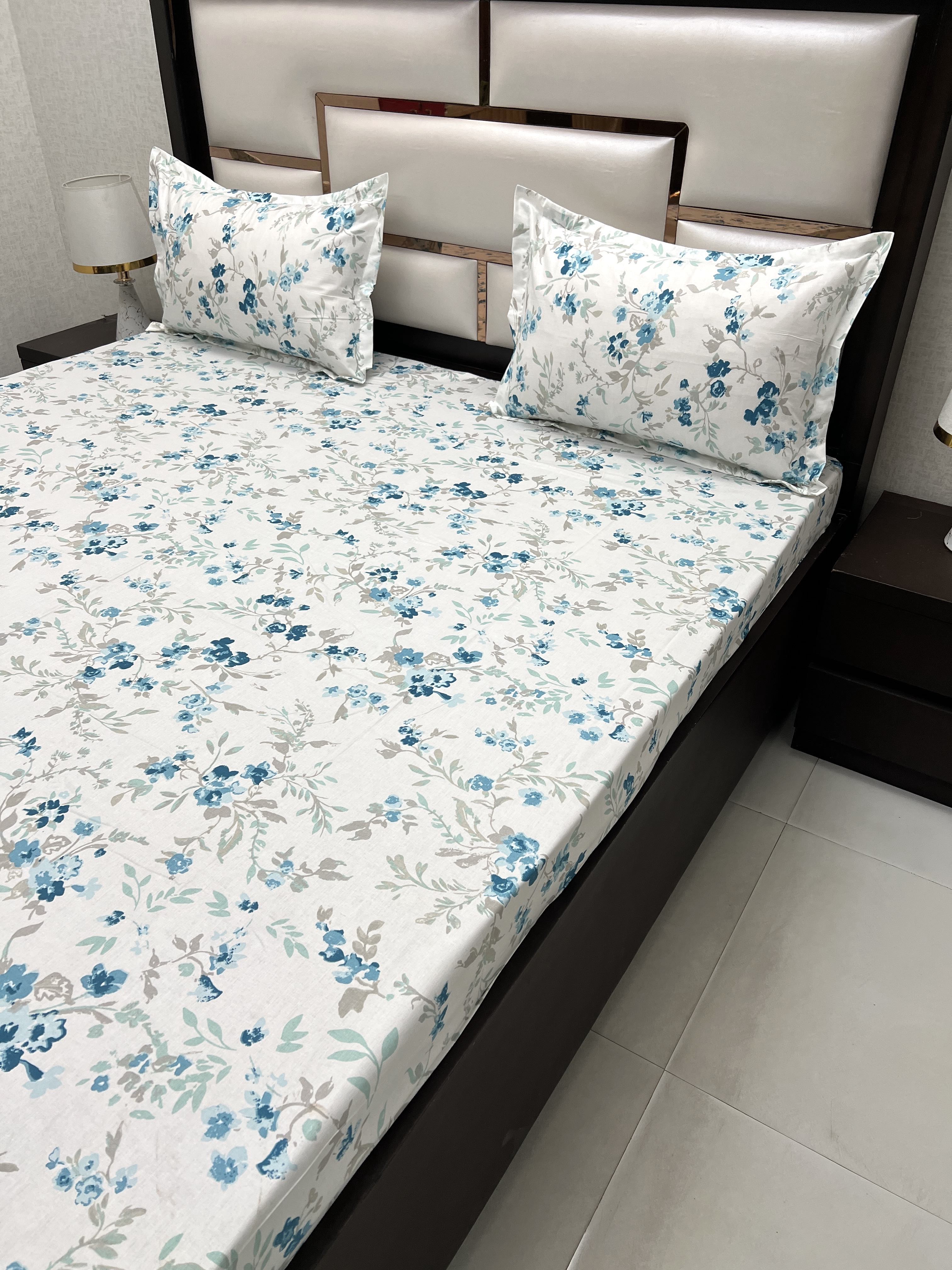 A-4504 - Pure Cotton 250 TC Queen Size Double Bedsheet (228X254) with Two Pillow Covers (43X68)