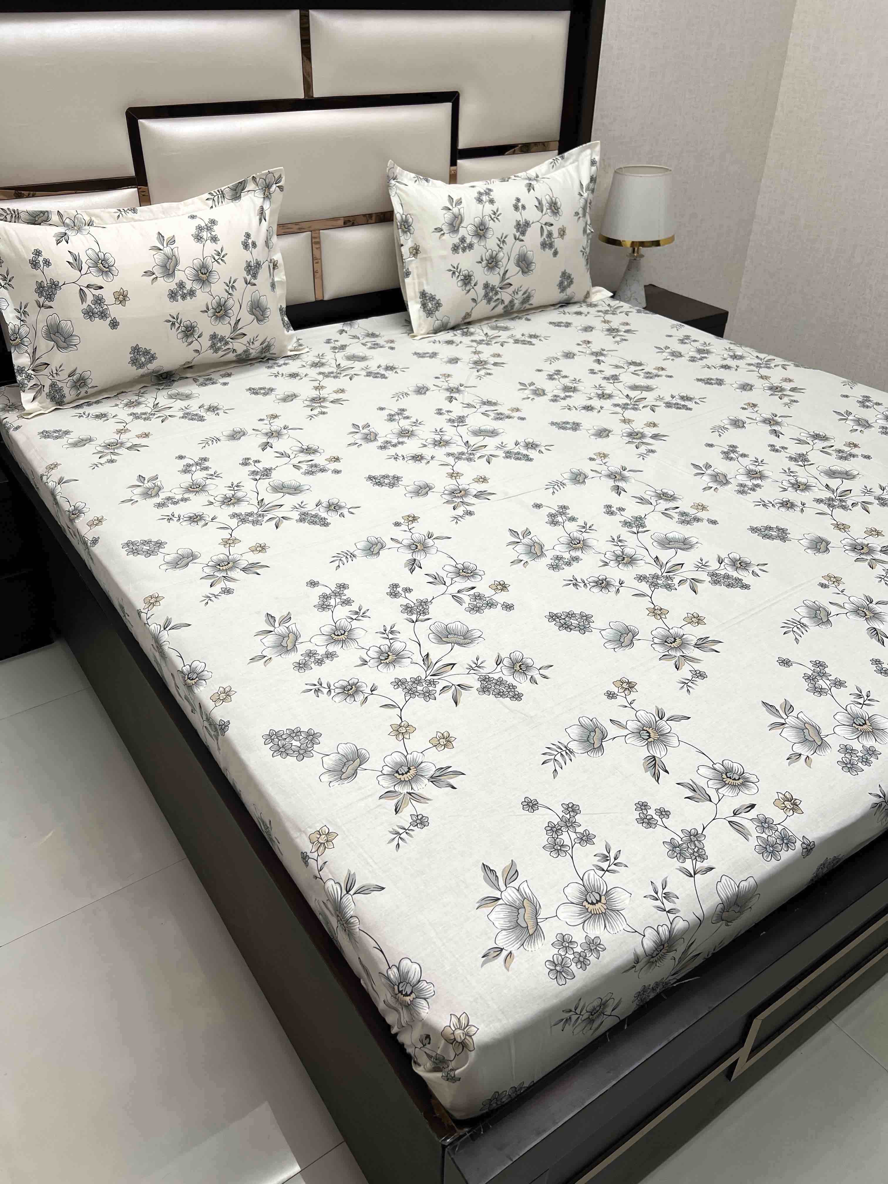 A-4505 - Pure Cotton 250 TC Queen Size Double Bedsheet (228X254) with Two Pillow Covers (43X68)