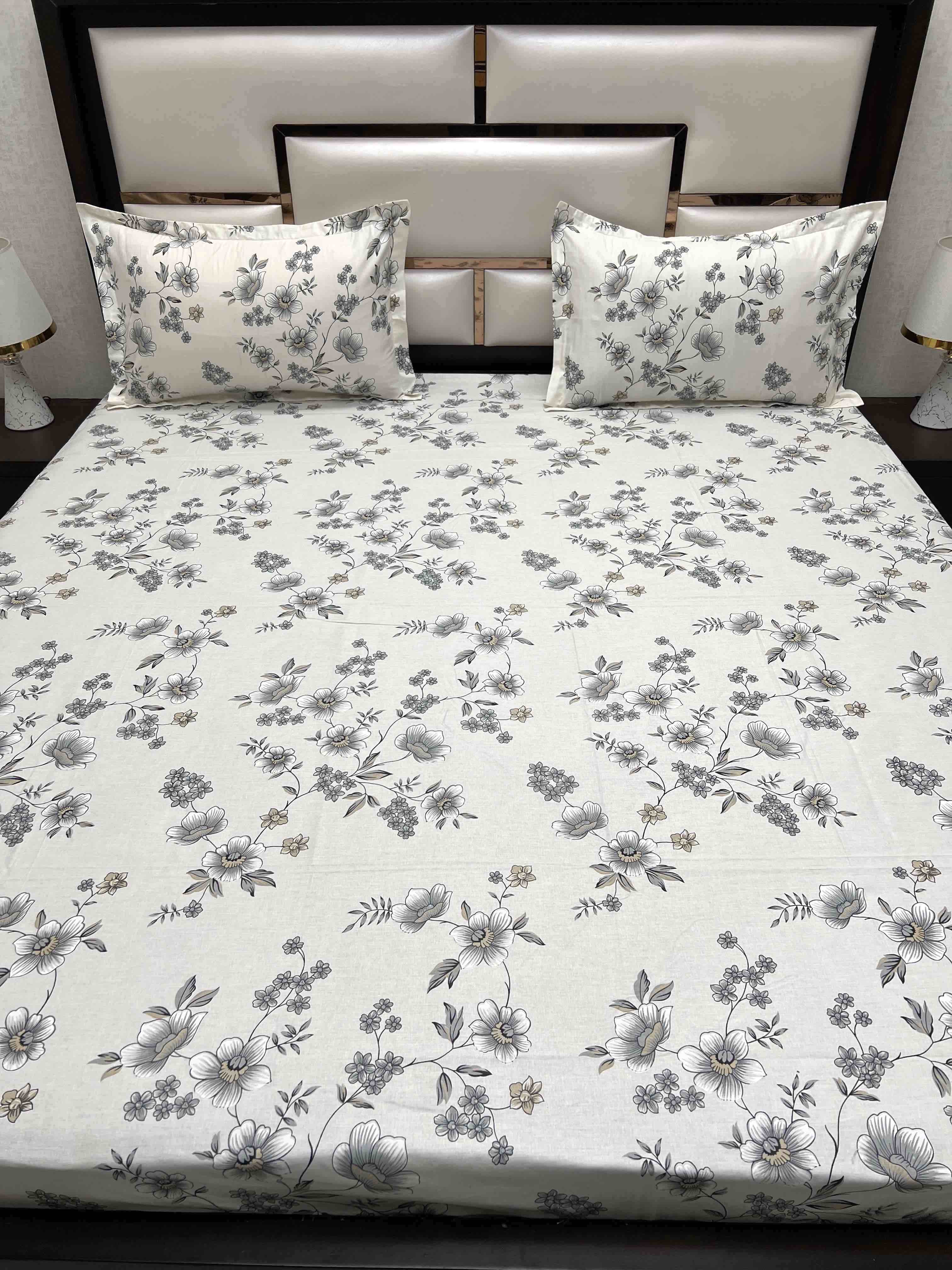 A-4505 - Pure Cotton 250 TC Queen Size Double Bedsheet (228X254) with Two Pillow Covers (43X68)