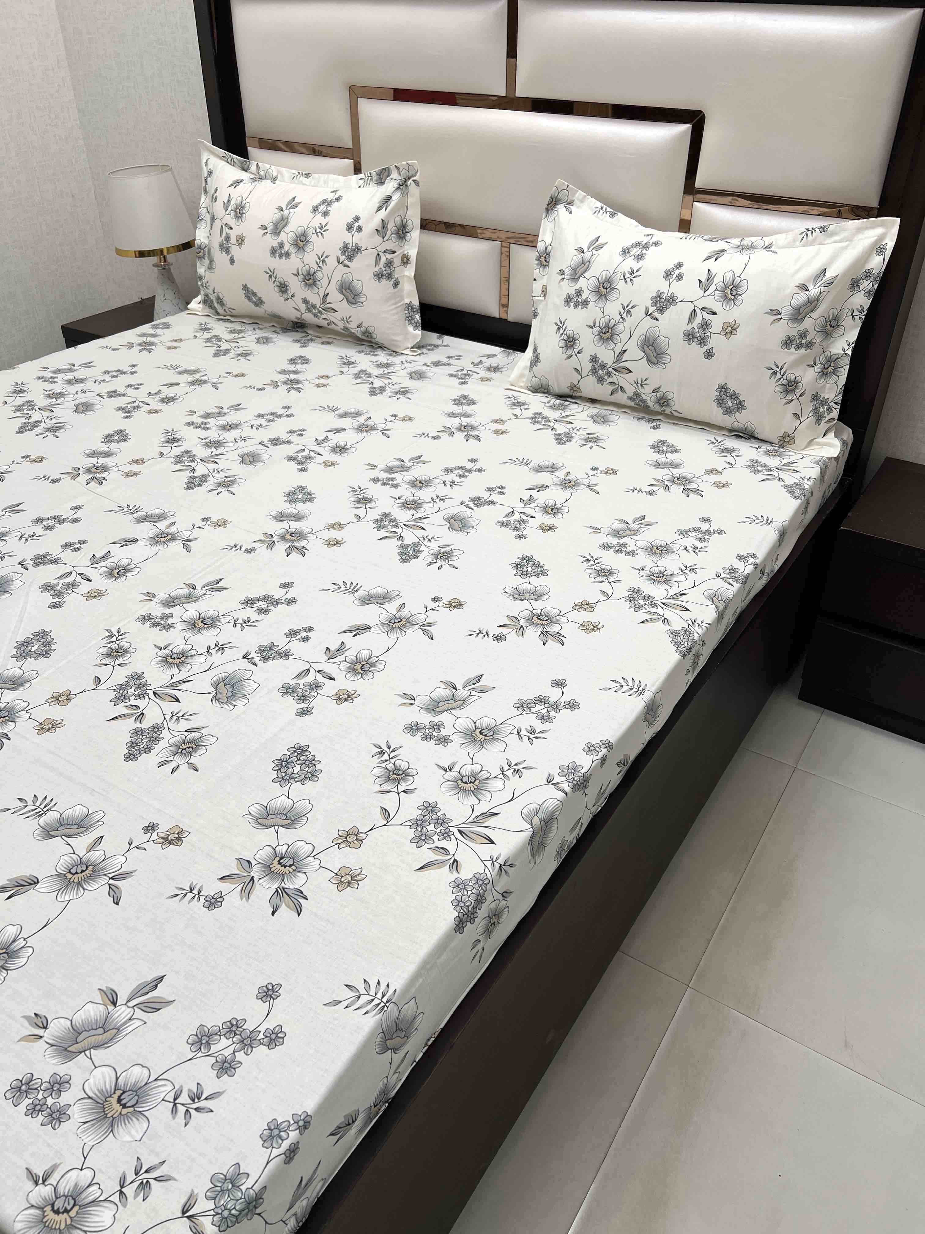 A-4505 - Pure Cotton 250 TC Queen Size Double Bedsheet (228X254) with Two Pillow Covers (43X68)