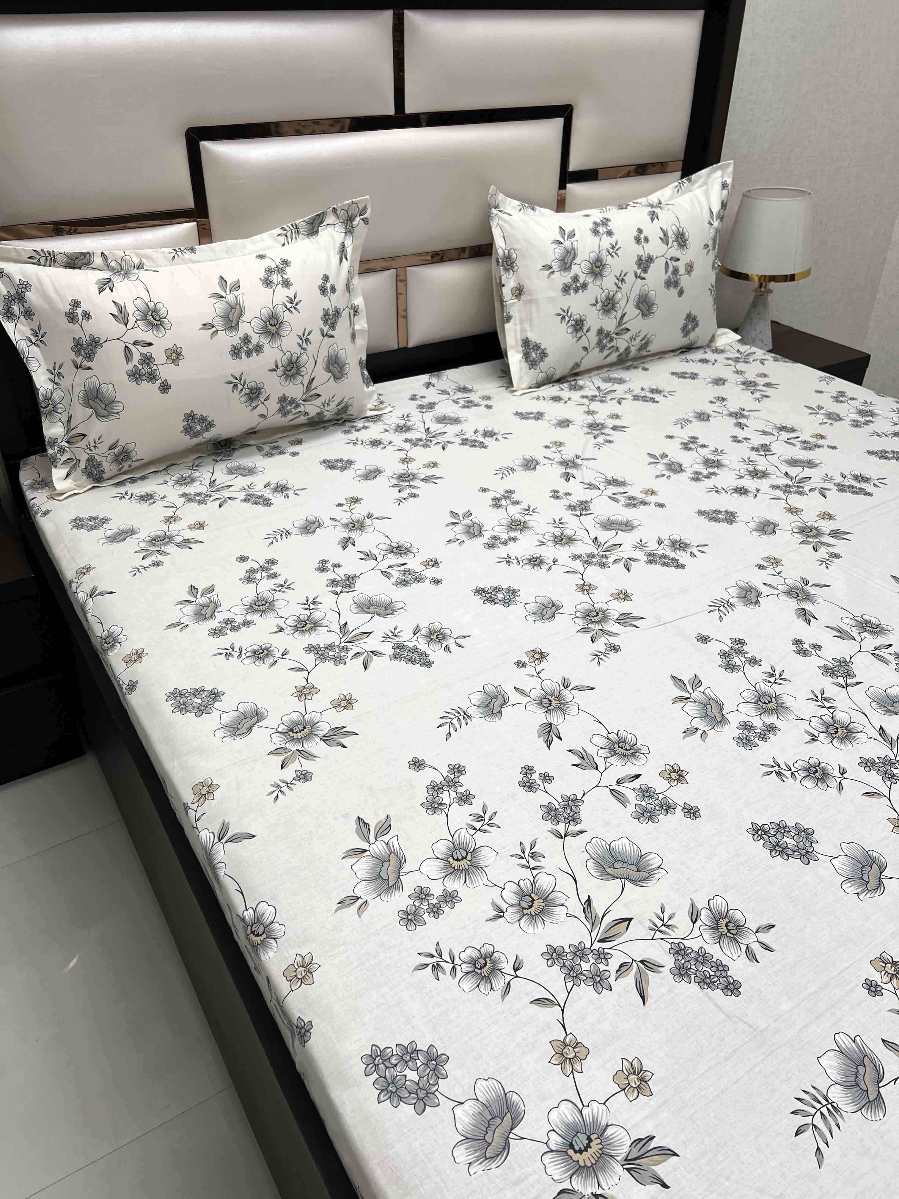 A-4505 - Pure Cotton 250 TC Queen Size Double Bedsheet (228X254) with Two Pillow Covers (43X68)