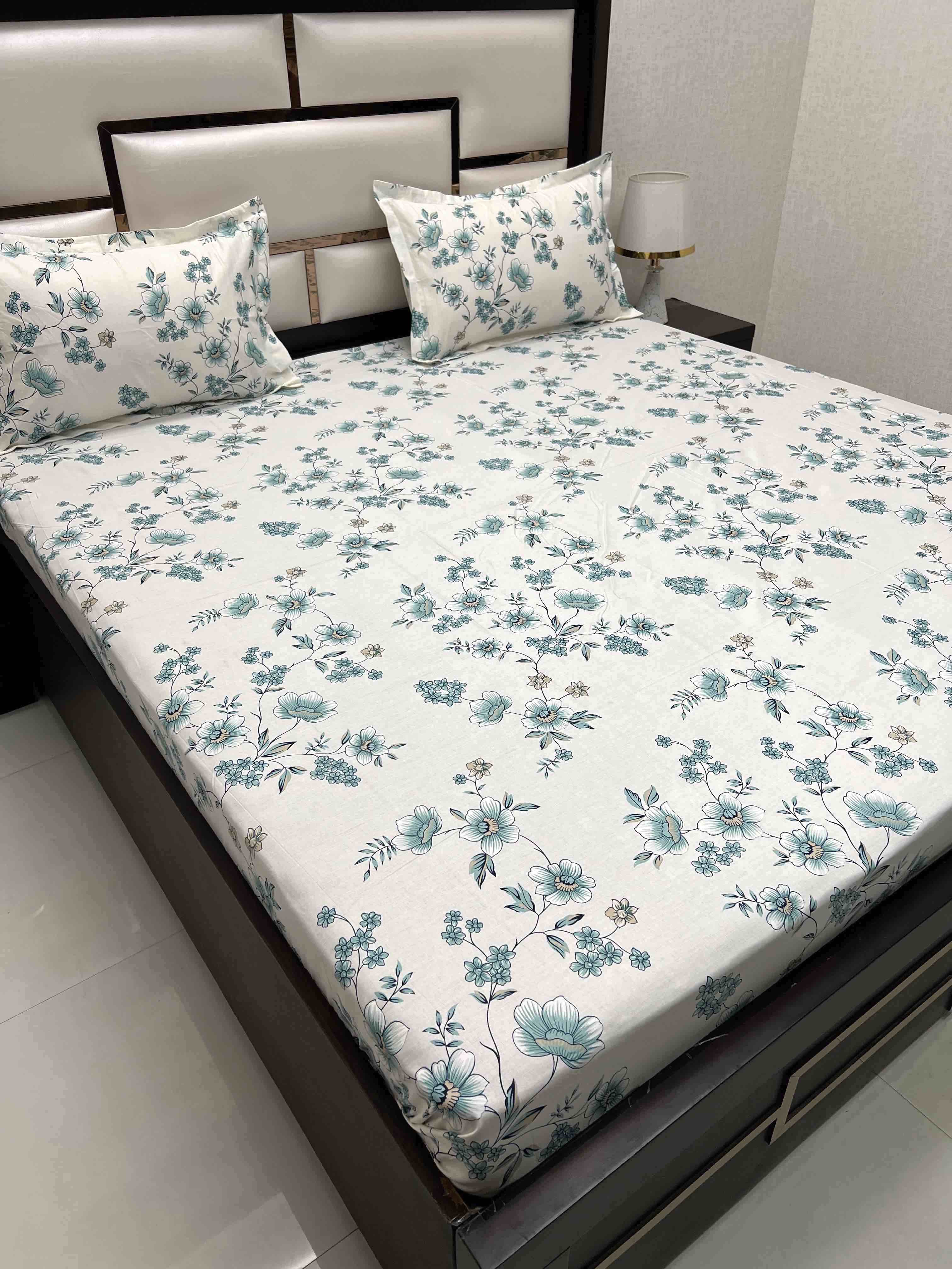 A-4506 - Pure Cotton 250 TC Queen Size Double Bedsheet (228X254) with Two Pillow Covers (43X68)