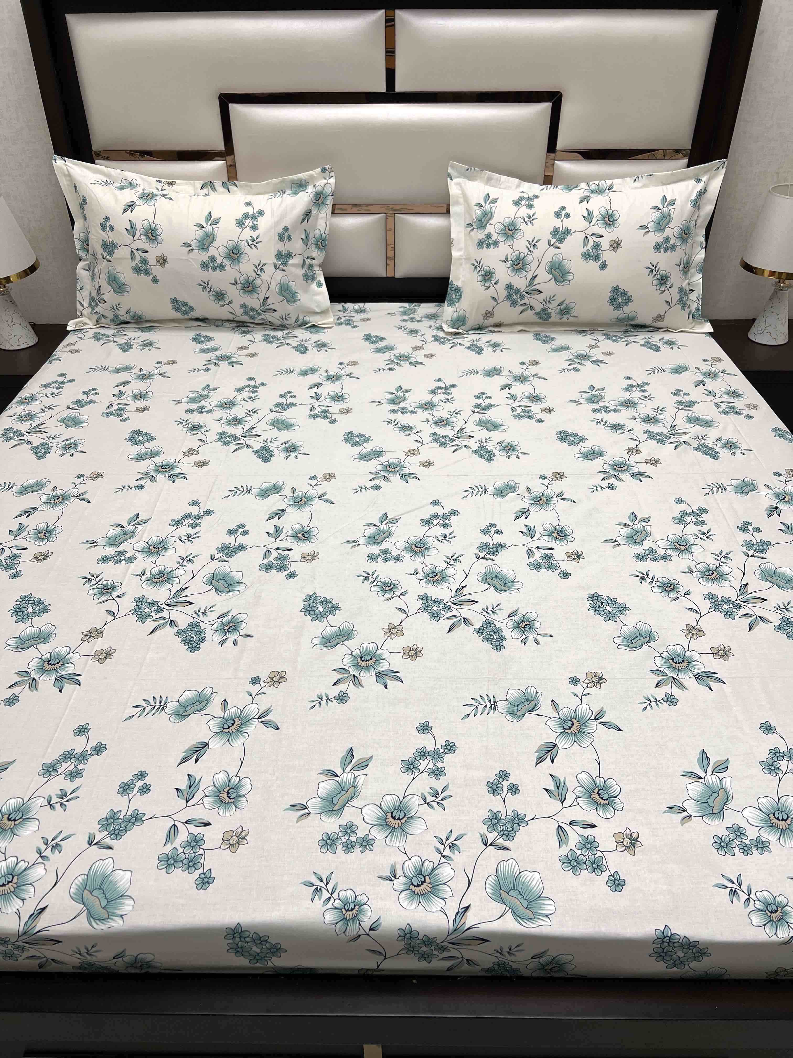 A-4506 - Pure Cotton 250 TC Queen Size Double Bedsheet (228X254) with Two Pillow Covers (43X68)