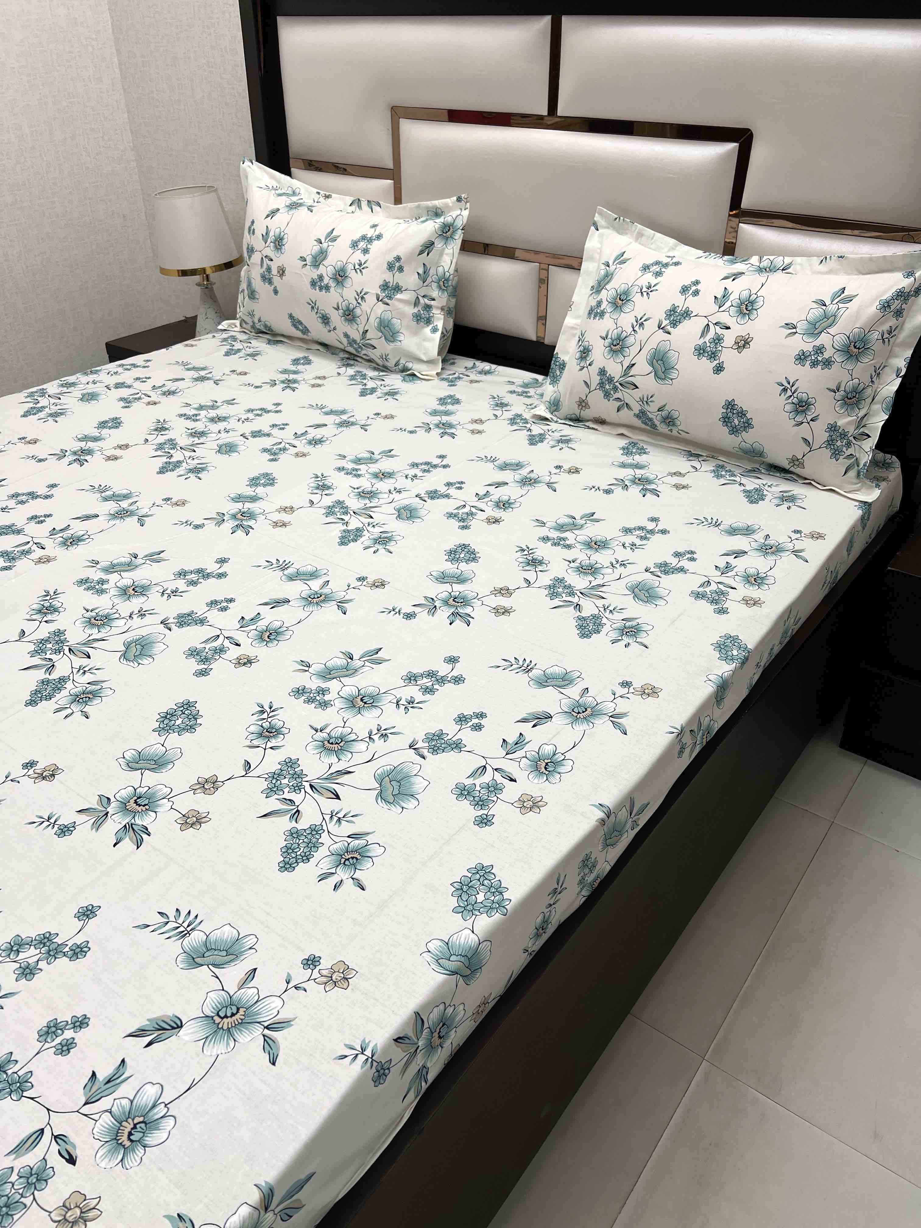 A-4506 - Pure Cotton 250 TC Queen Size Double Bedsheet (228X254) with Two Pillow Covers (43X68)