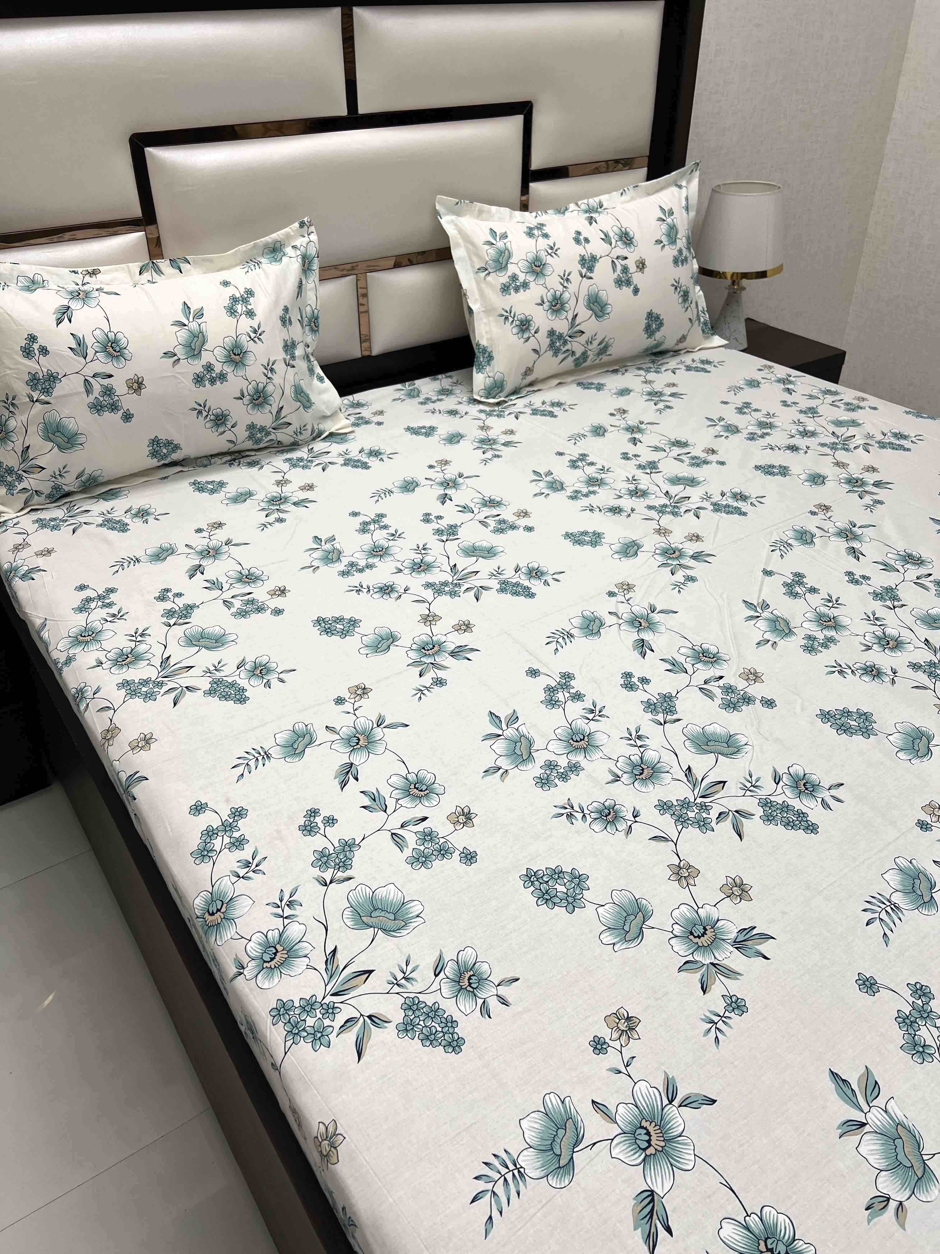 A-4506 - Pure Cotton 250 TC Queen Size Double Bedsheet (228X254) with Two Pillow Covers (43X68)