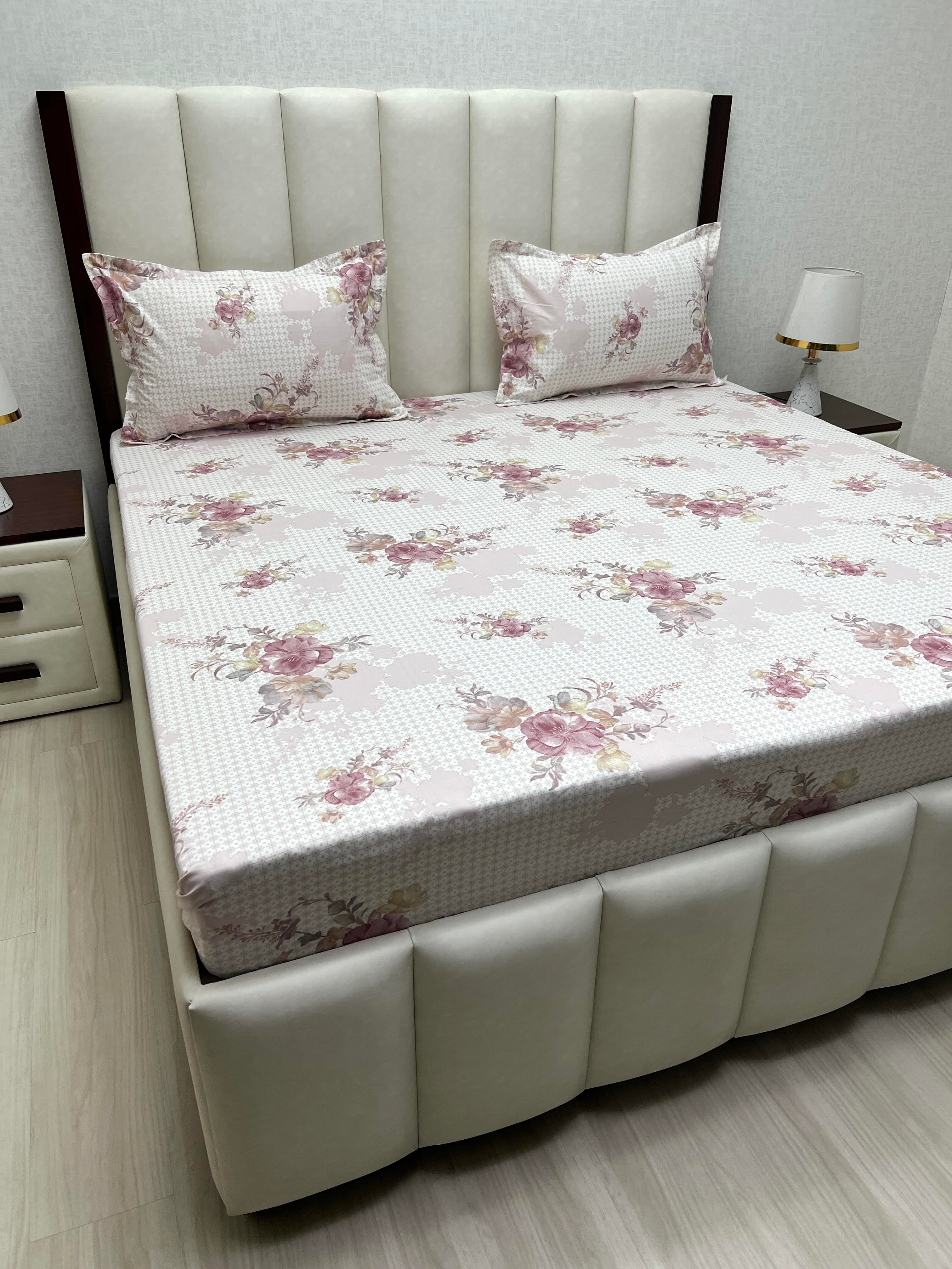 A-4508 - Pure Cotton 250 TC Queen Size Double Bedsheet (228X254) with Two Pillow Covers (43X68)