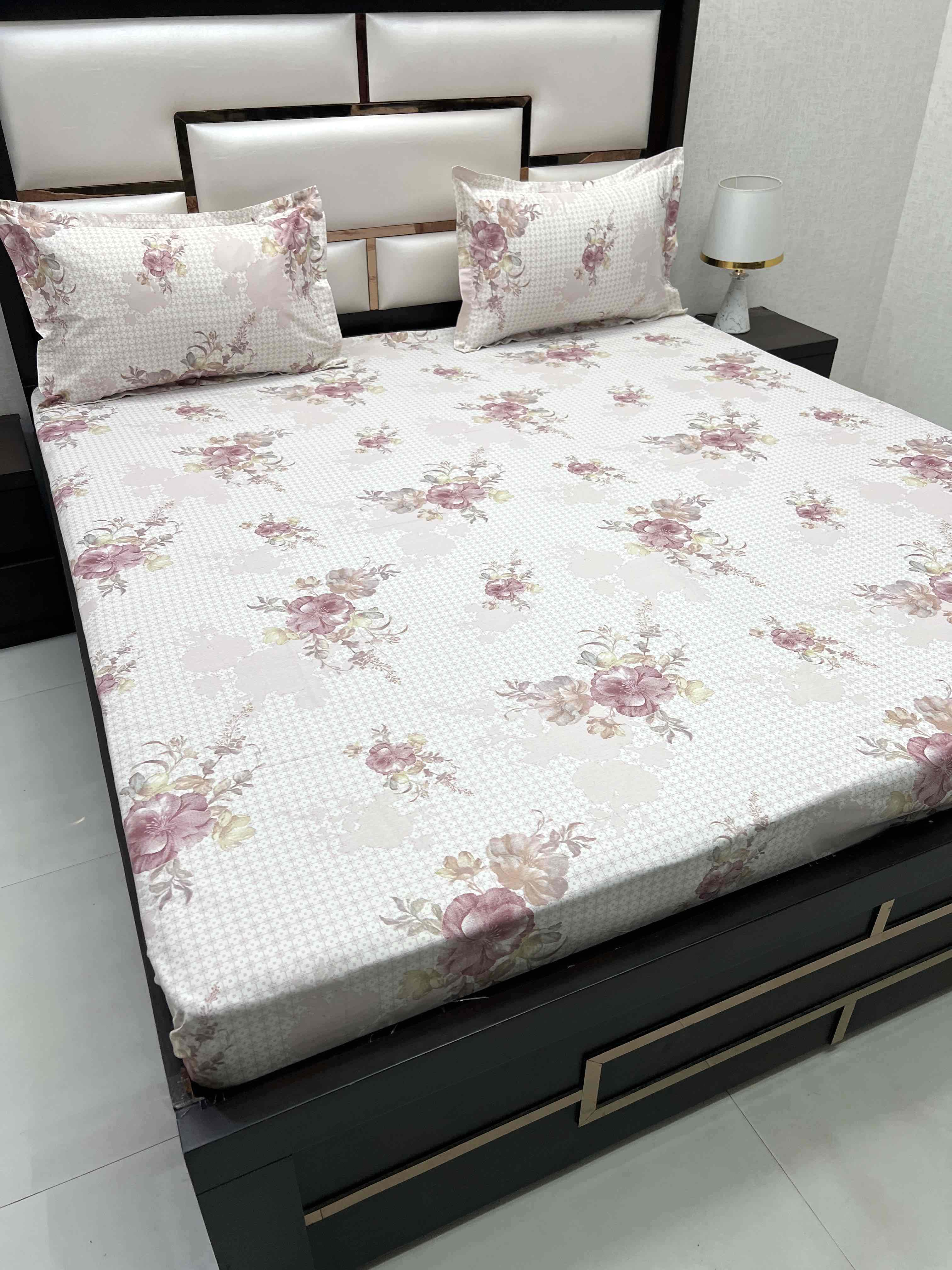 A-4508 - Pure Cotton 250 TC Queen Size Double Bedsheet (228X254) with Two Pillow Covers (43X68)