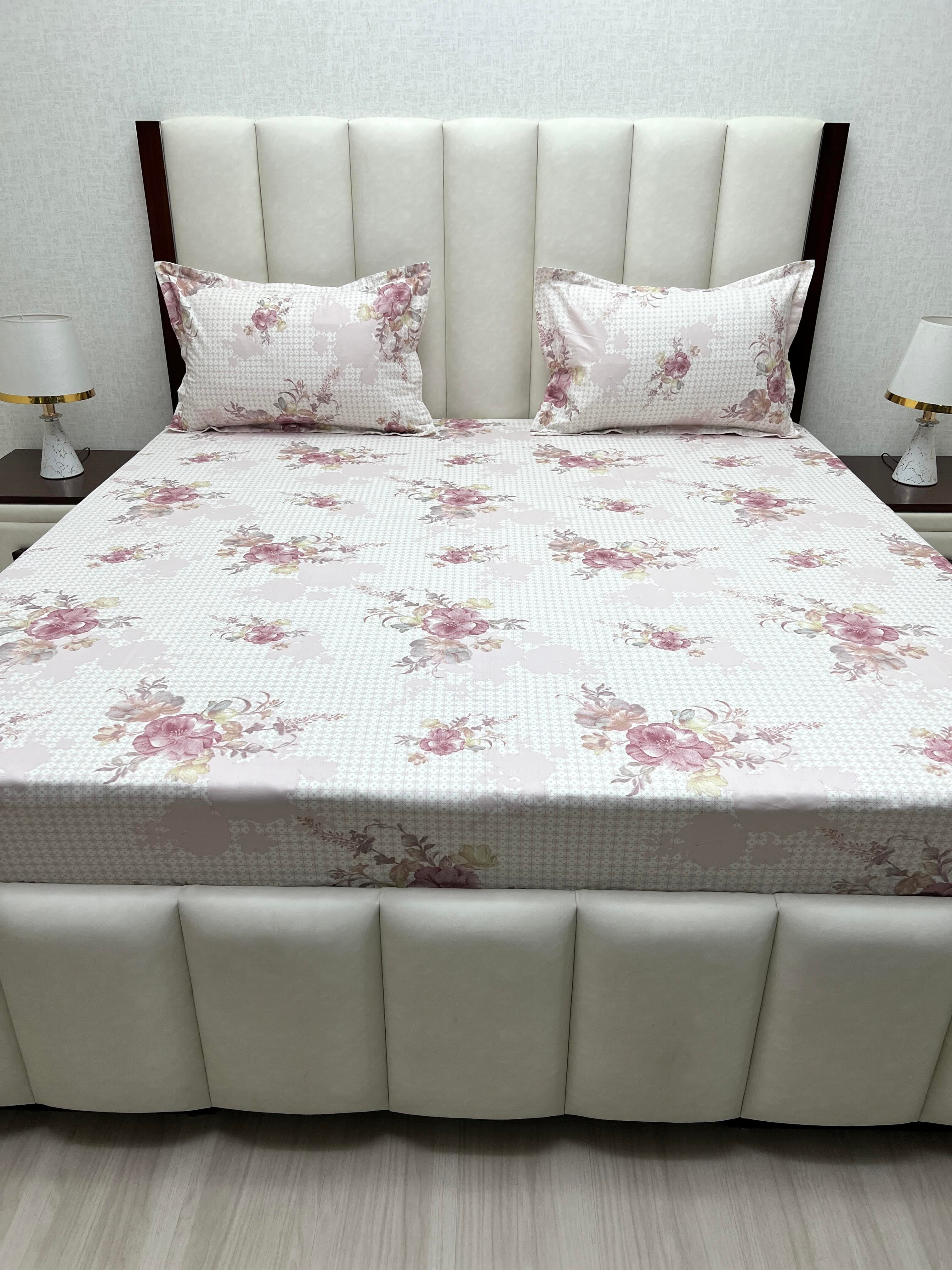 A-4508 - Pure Cotton 250 TC Queen Size Double Bedsheet (228X254) with Two Pillow Covers (43X68)