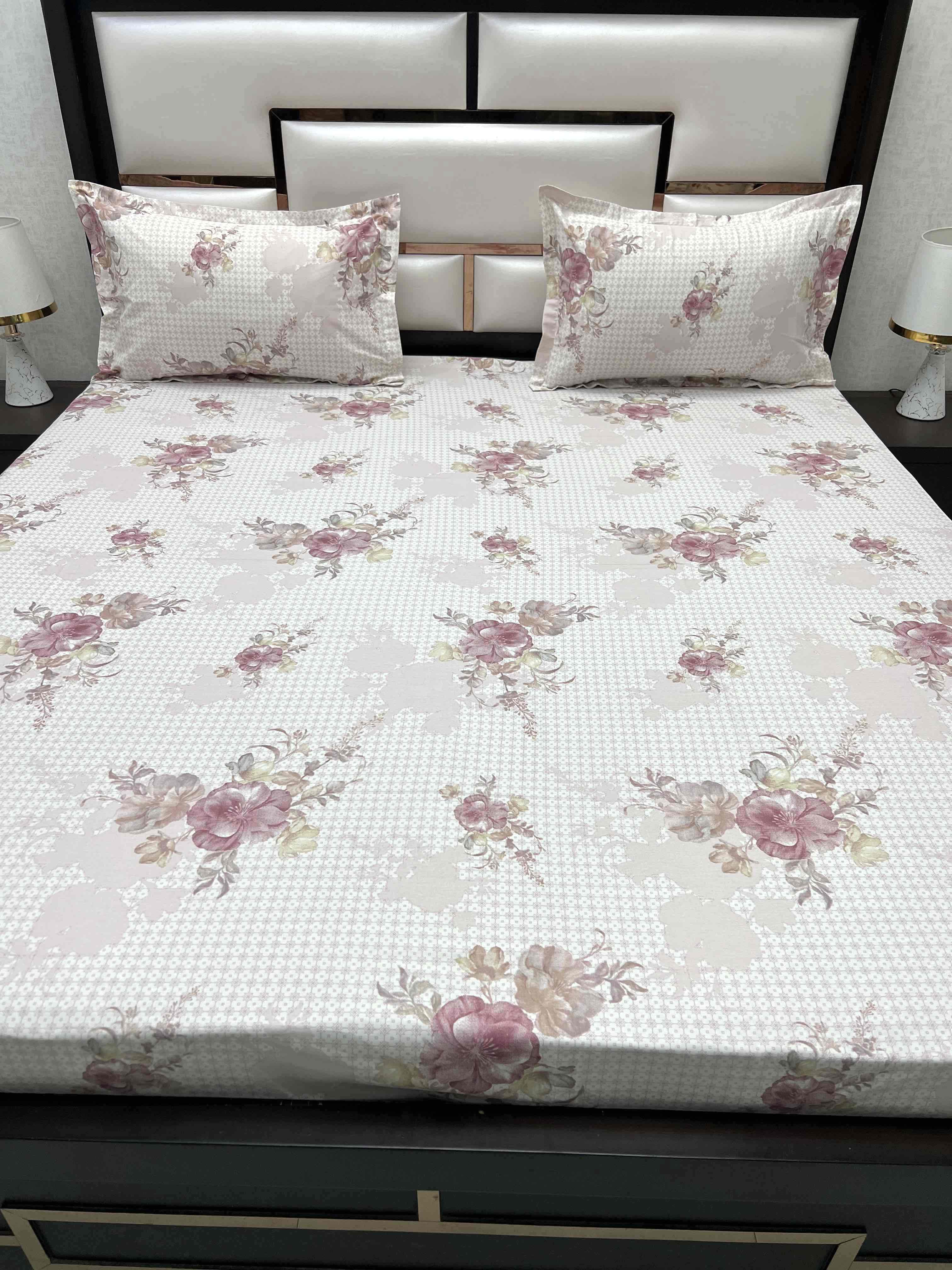 A-4508 - Pure Cotton 250 TC Queen Size Double Bedsheet (228X254) with Two Pillow Covers (43X68)