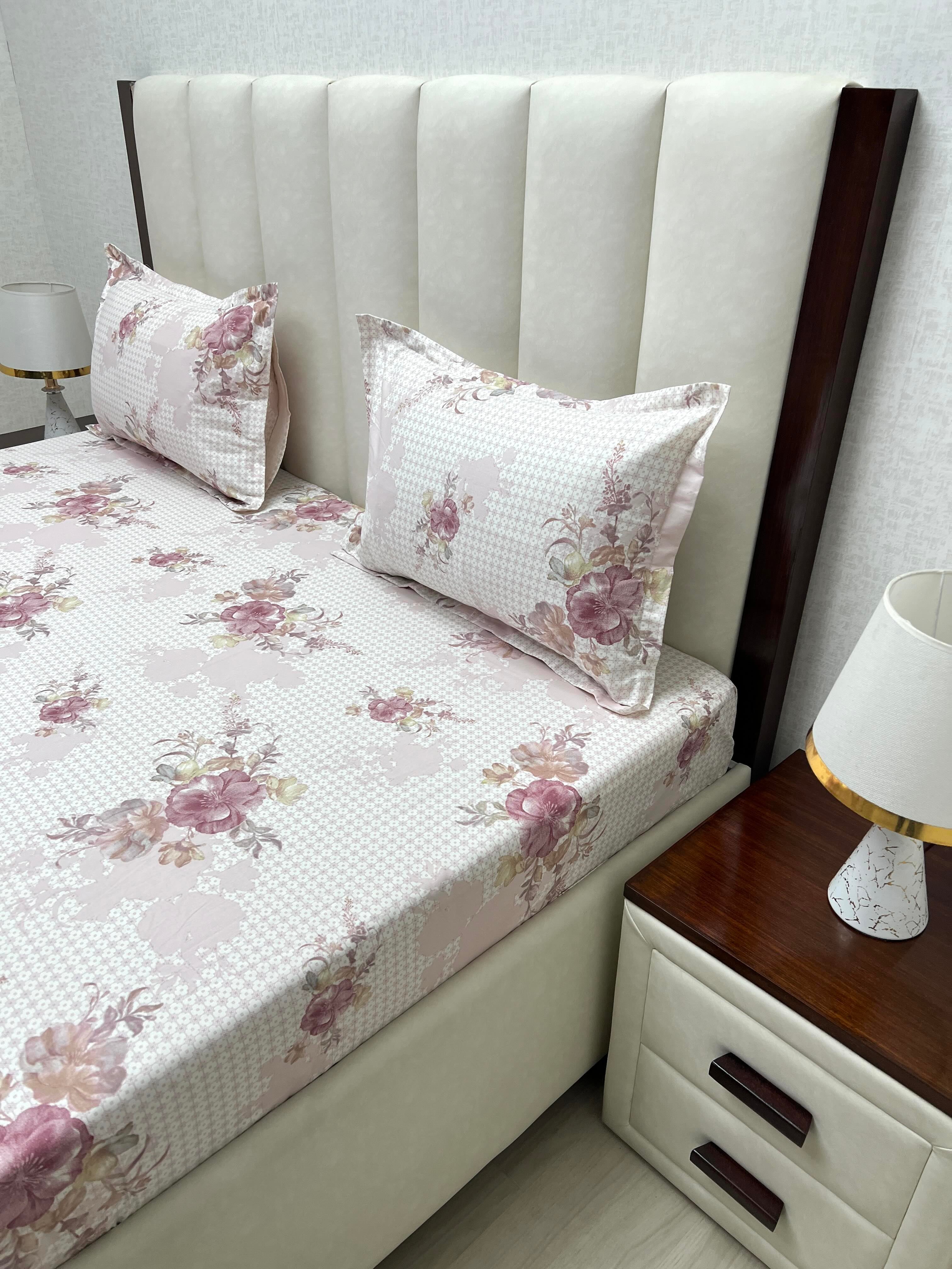 A-4508 - Pure Cotton 250 TC Queen Size Double Bedsheet (228X254) with Two Pillow Covers (43X68)