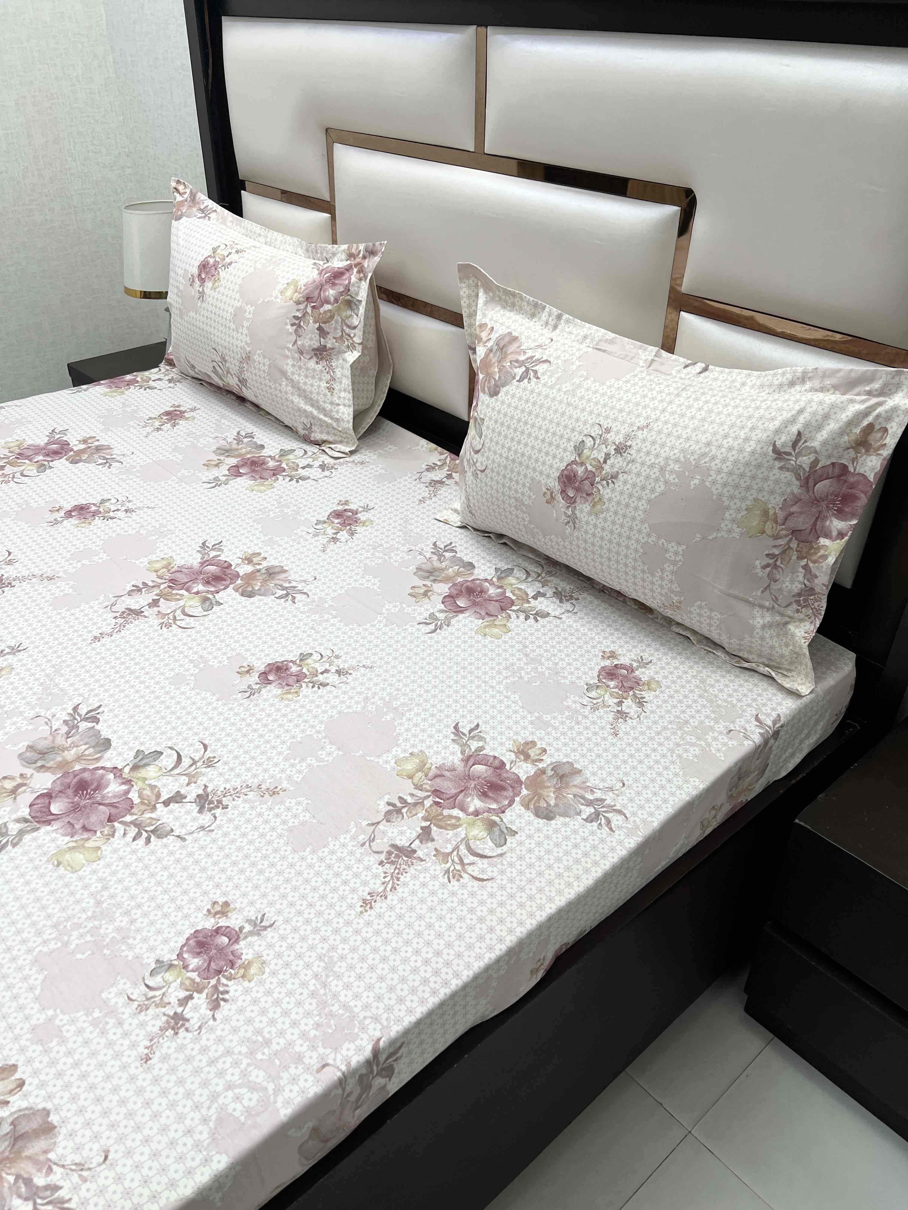 A-4508 - Pure Cotton 250 TC Queen Size Double Bedsheet (228X254) with Two Pillow Covers (43X68)