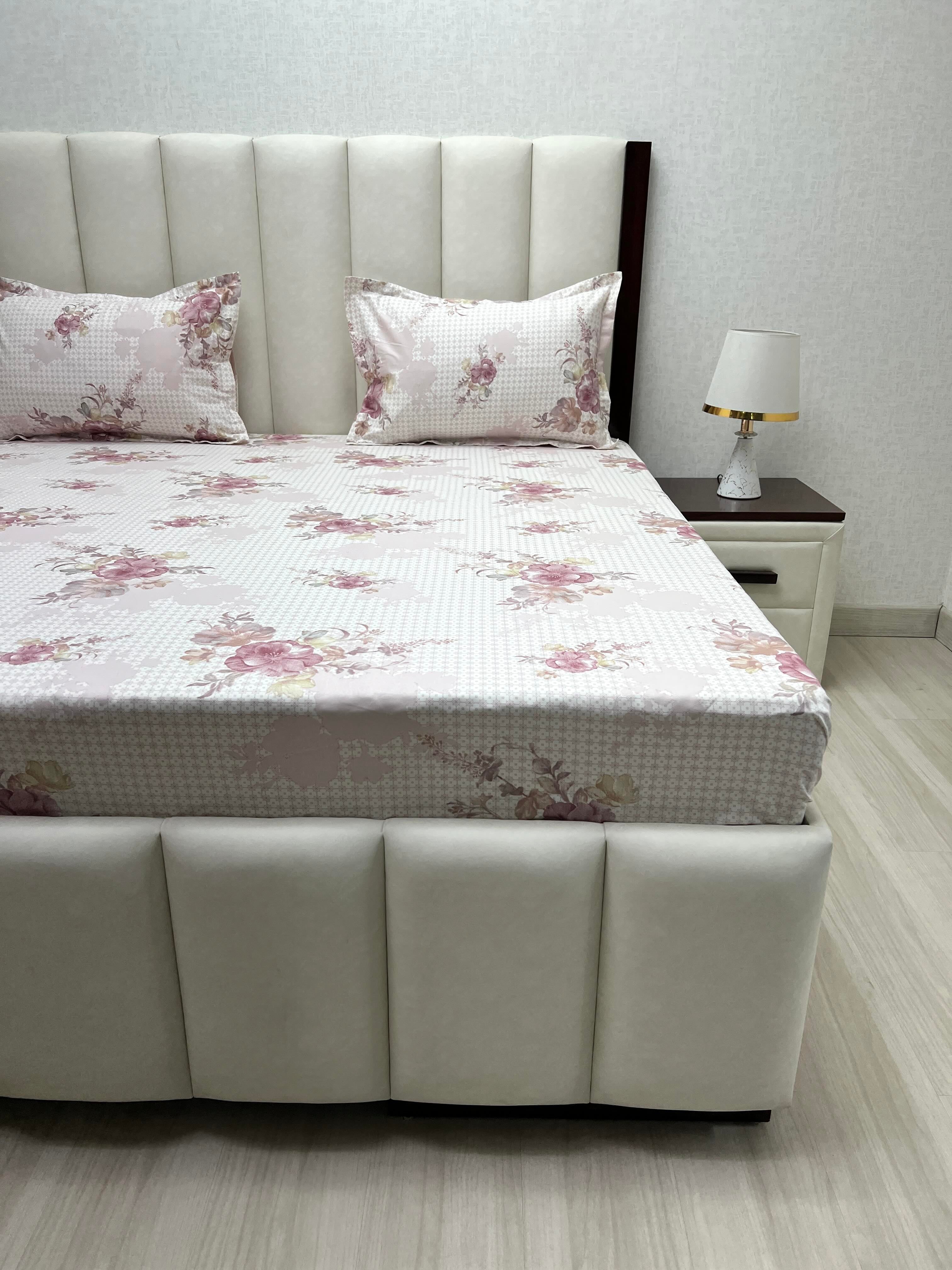 A-4508 - Pure Cotton 250 TC Queen Size Double Bedsheet (228X254) with Two Pillow Covers (43X68)