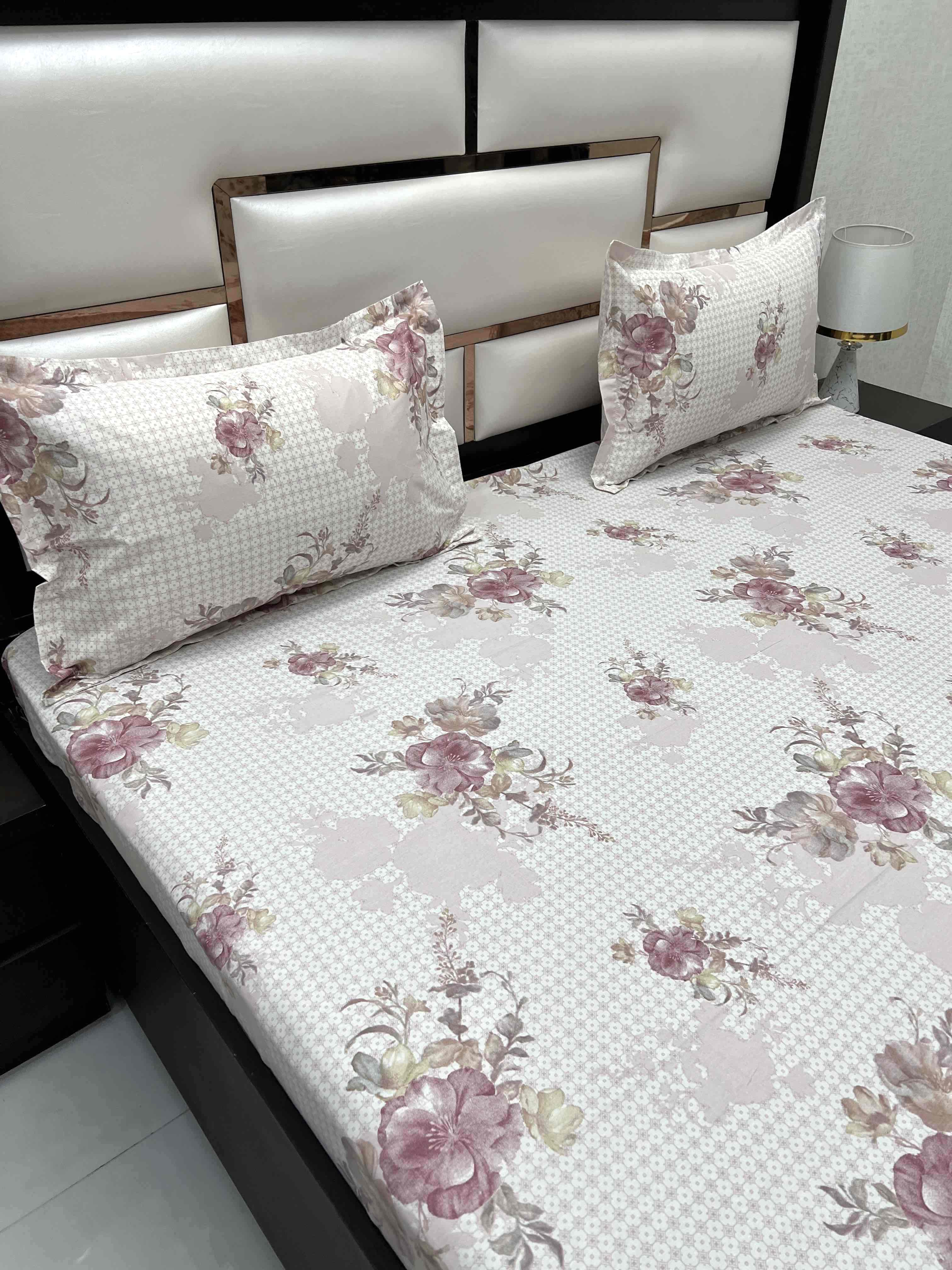 A-4508 - Pure Cotton 250 TC Queen Size Double Bedsheet (228X254) with Two Pillow Covers (43X68)