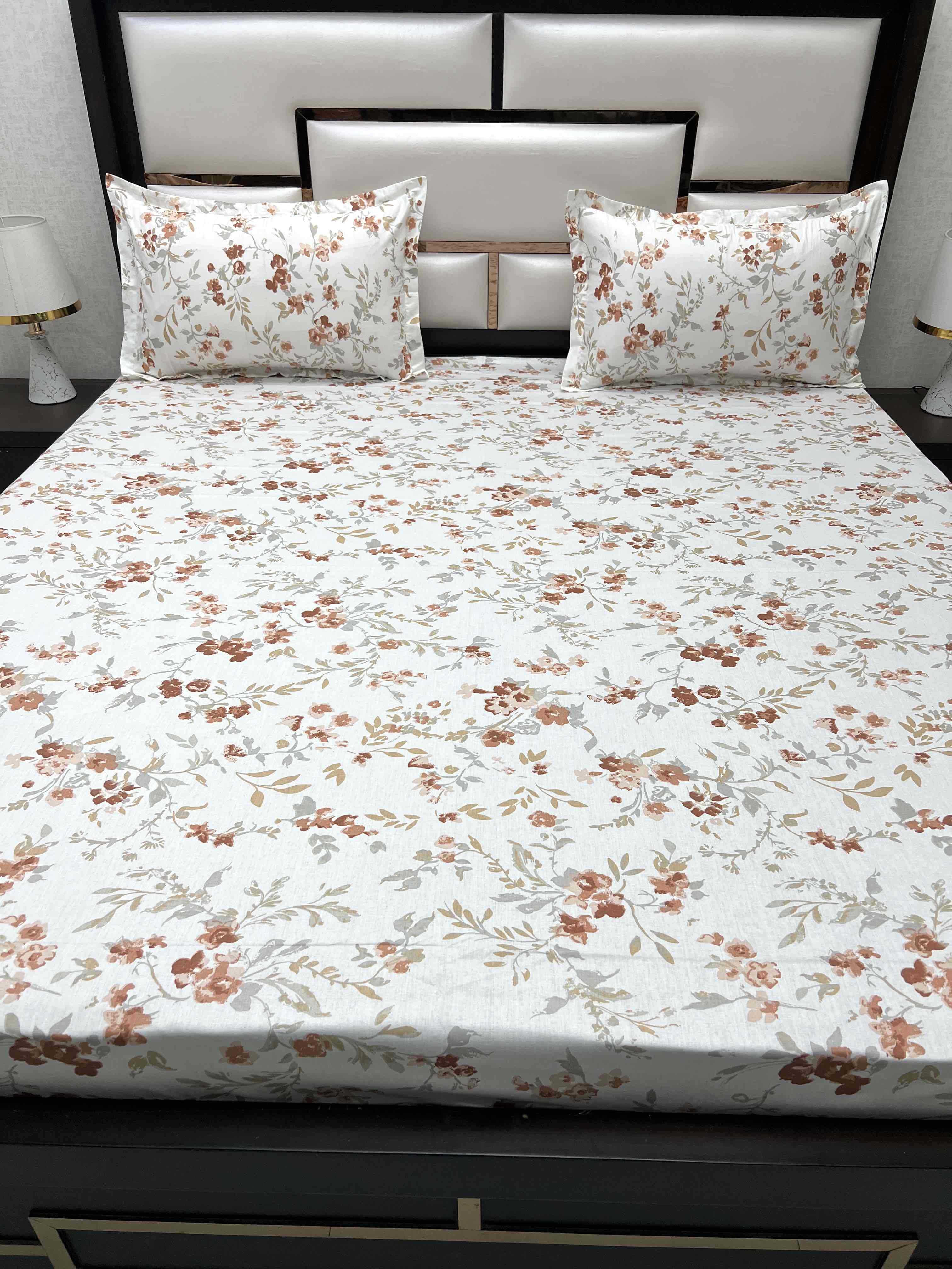 A-4509 - Pure Cotton 250 TC Queen Size Double Bedsheet (228X254) with Two Pillow Covers (43X68)