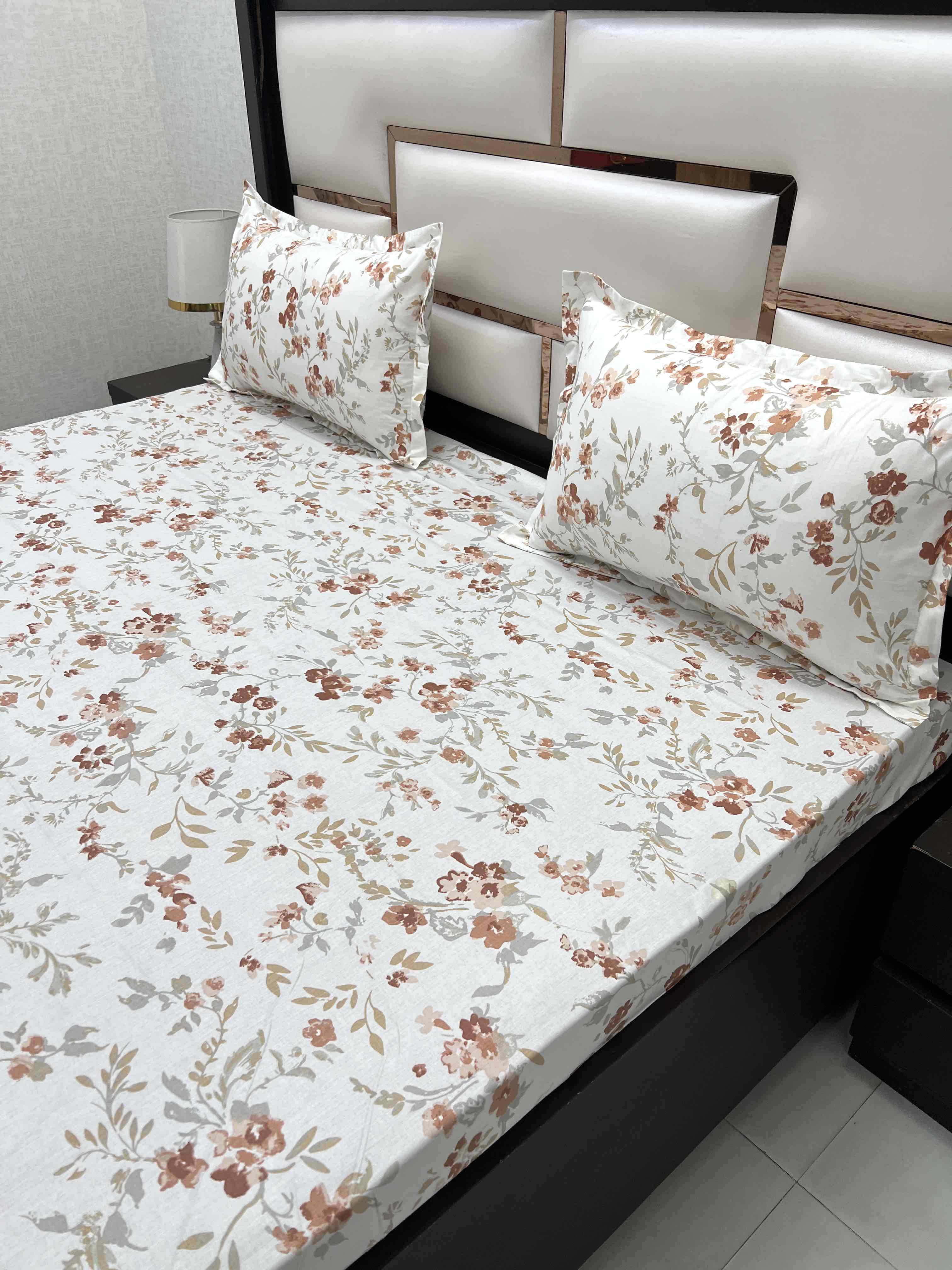 A-4509 - Pure Cotton 250 TC Queen Size Double Bedsheet (228X254) with Two Pillow Covers (43X68)