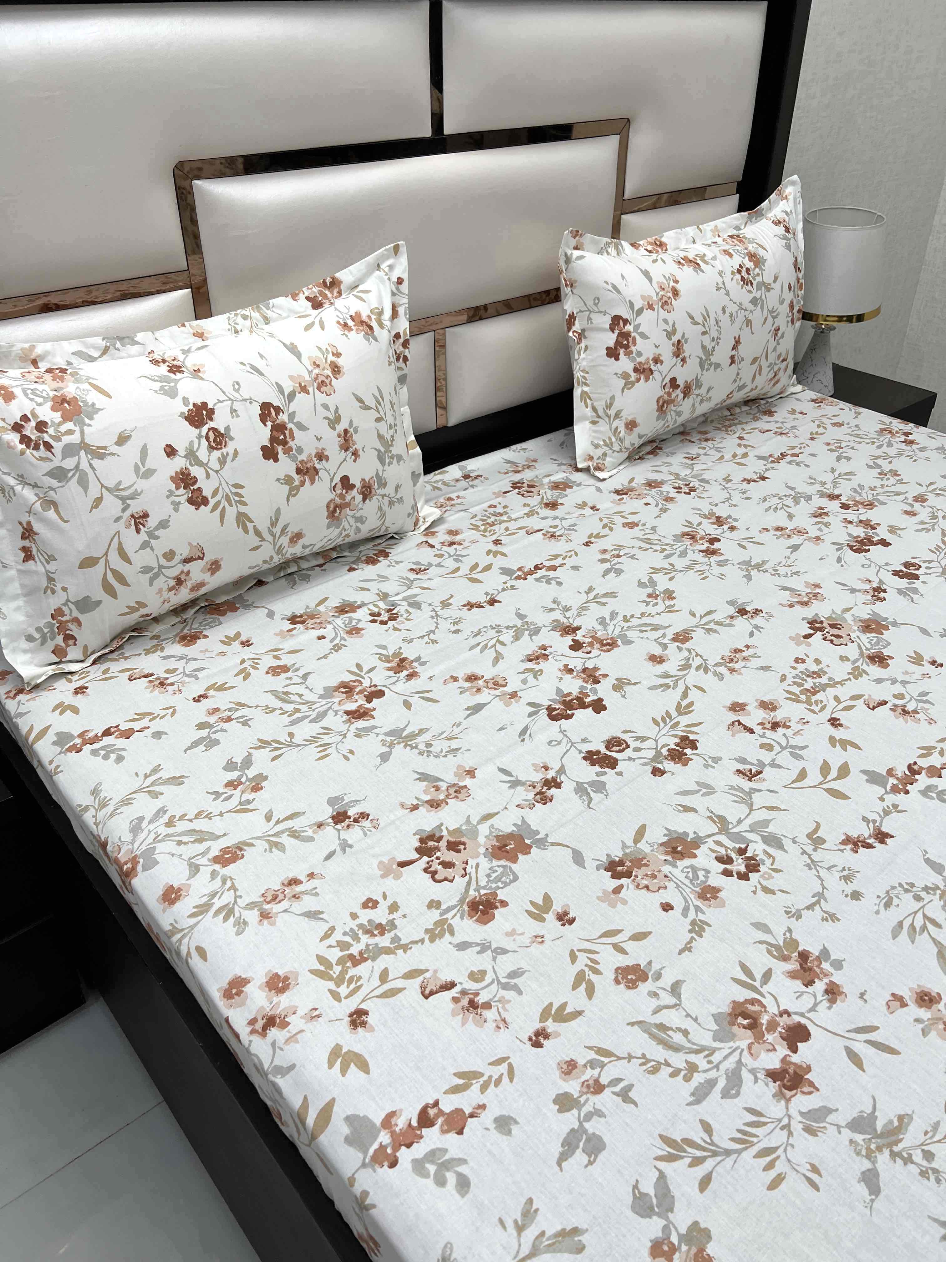 A-4509 - Pure Cotton 250 TC Queen Size Double Bedsheet (228X254) with Two Pillow Covers (43X68)