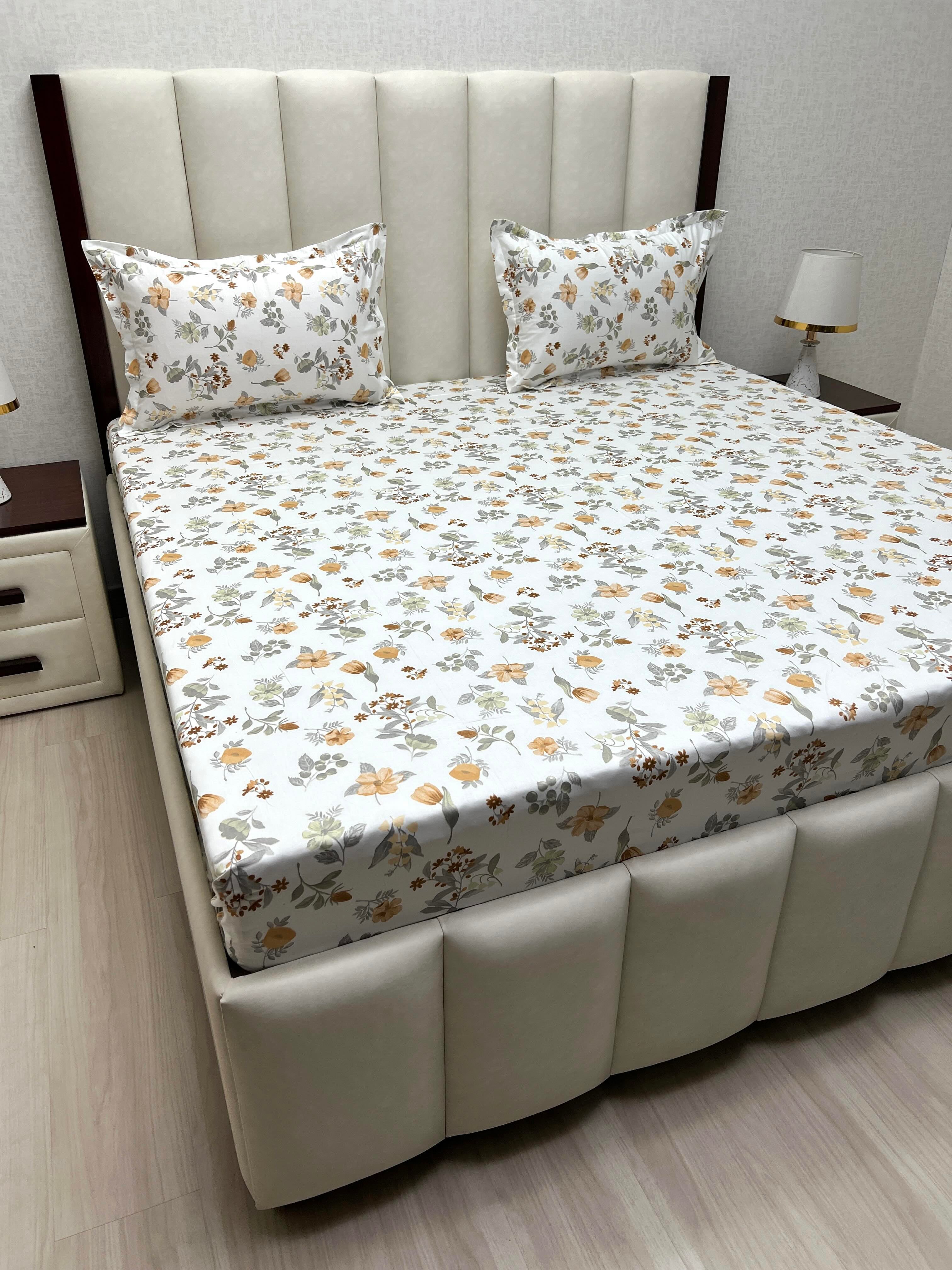 A-4510 - Pure Cotton 250 TC Queen Size Double Bedsheet (228X254) with Two Pillow Covers (43X68)