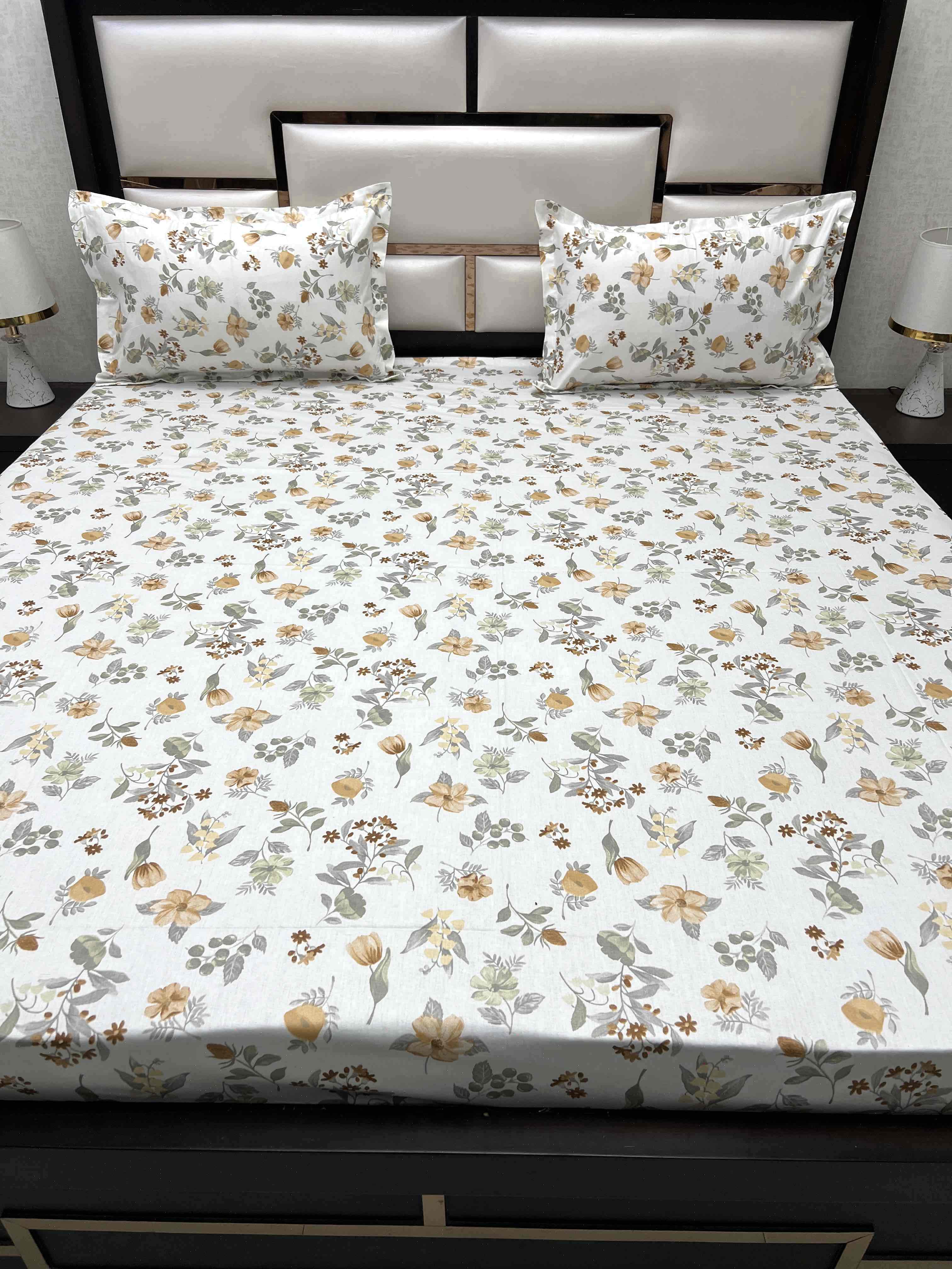 A-4510 - Pure Cotton 250 TC Queen Size Double Bedsheet (228X254) with Two Pillow Covers (43X68)