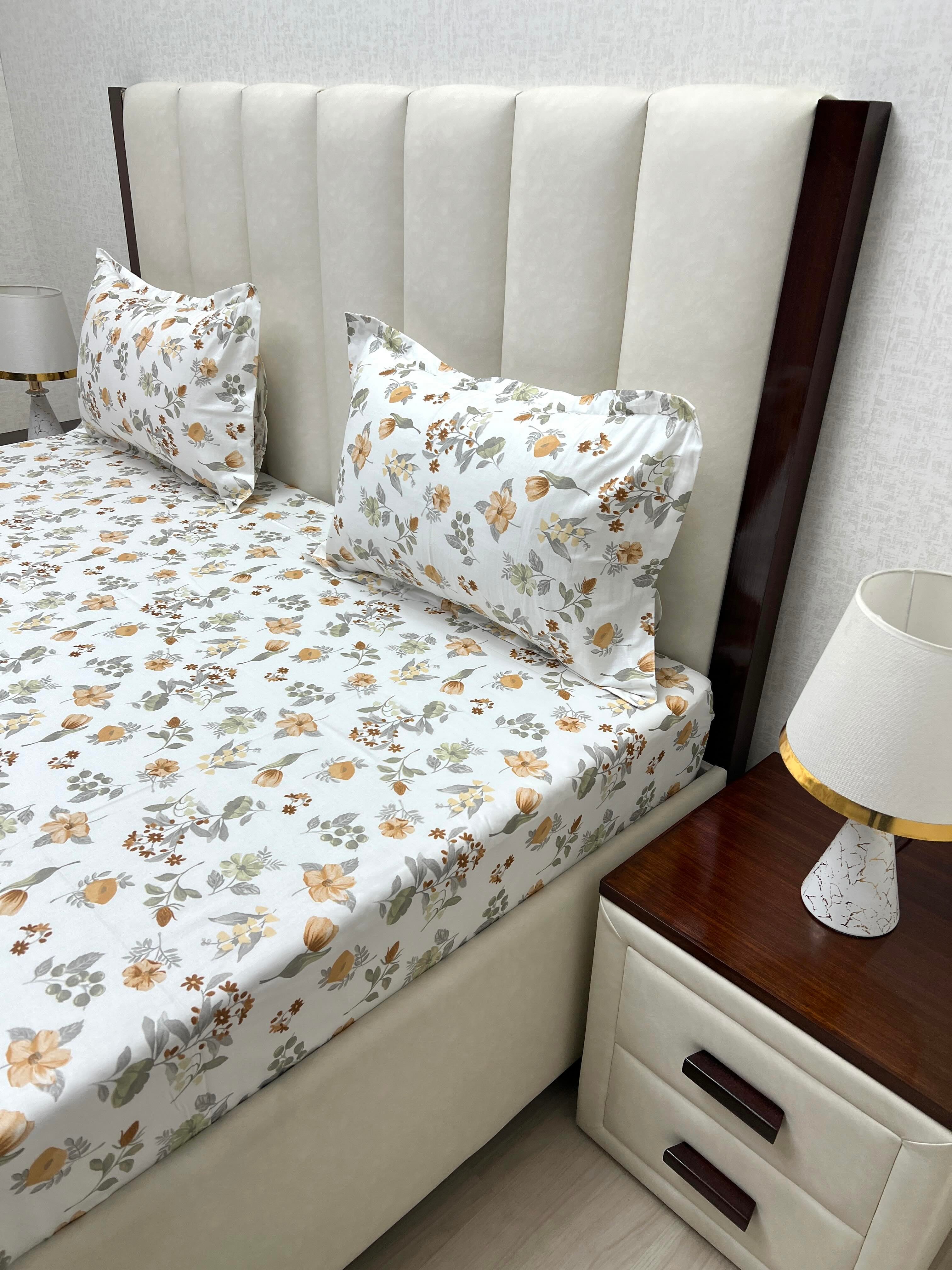 A-4510 - Pure Cotton 250 TC Queen Size Double Bedsheet (228X254) with Two Pillow Covers (43X68)