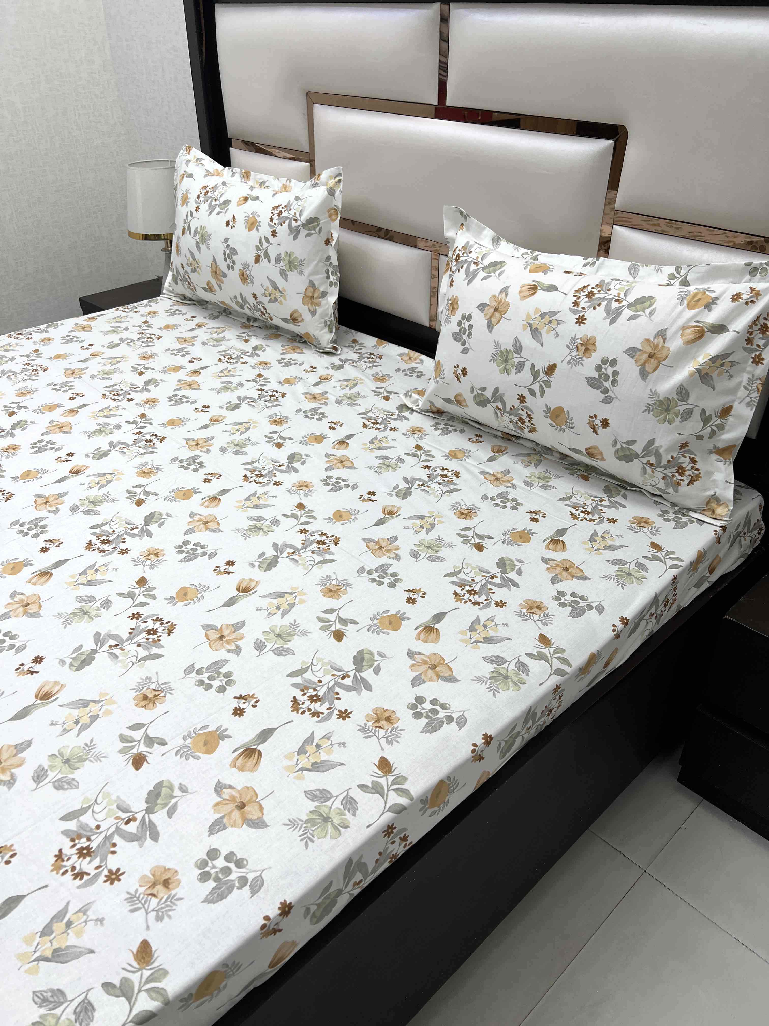 A-4510 - Pure Cotton 250 TC Queen Size Double Bedsheet (228X254) with Two Pillow Covers (43X68)