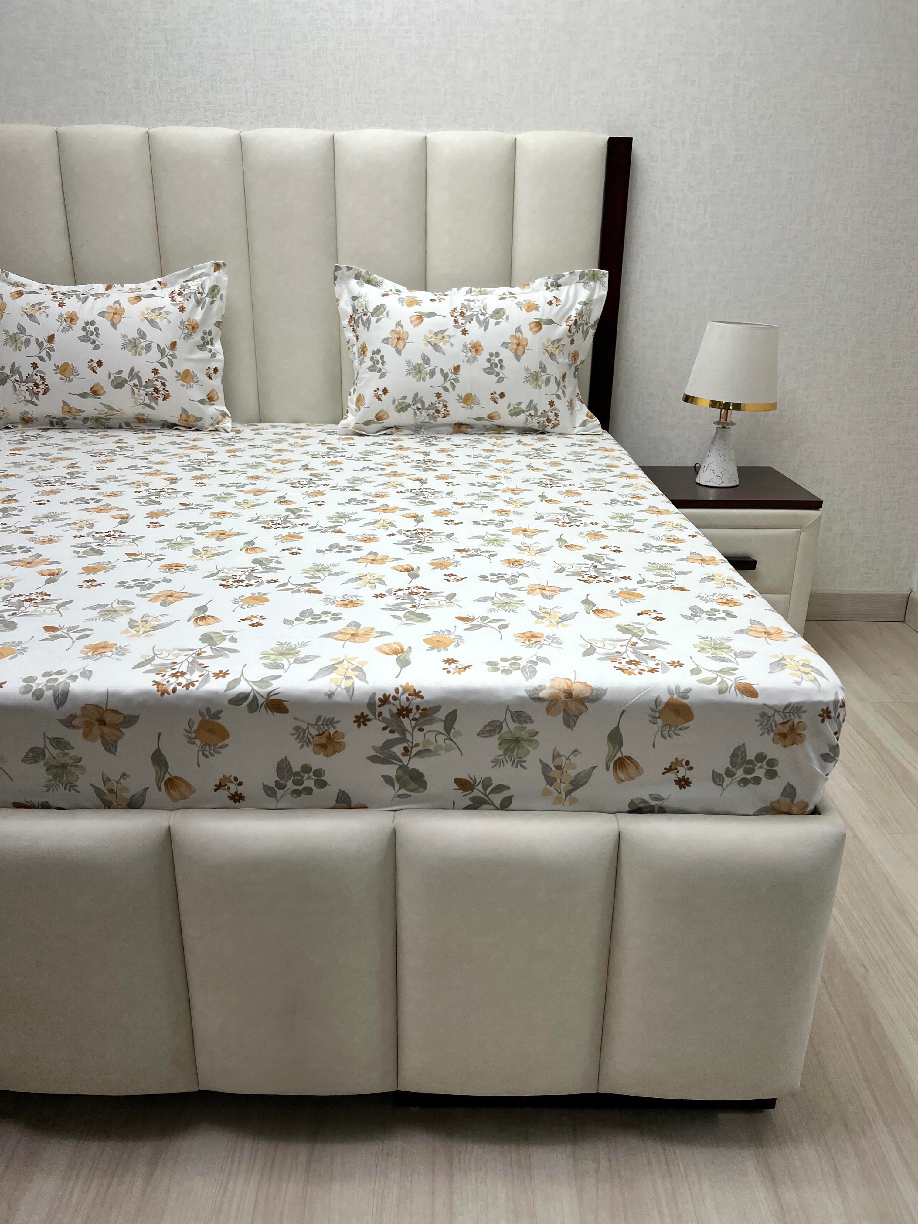 A-4510 - Pure Cotton 250 TC Queen Size Double Bedsheet (228X254) with Two Pillow Covers (43X68)