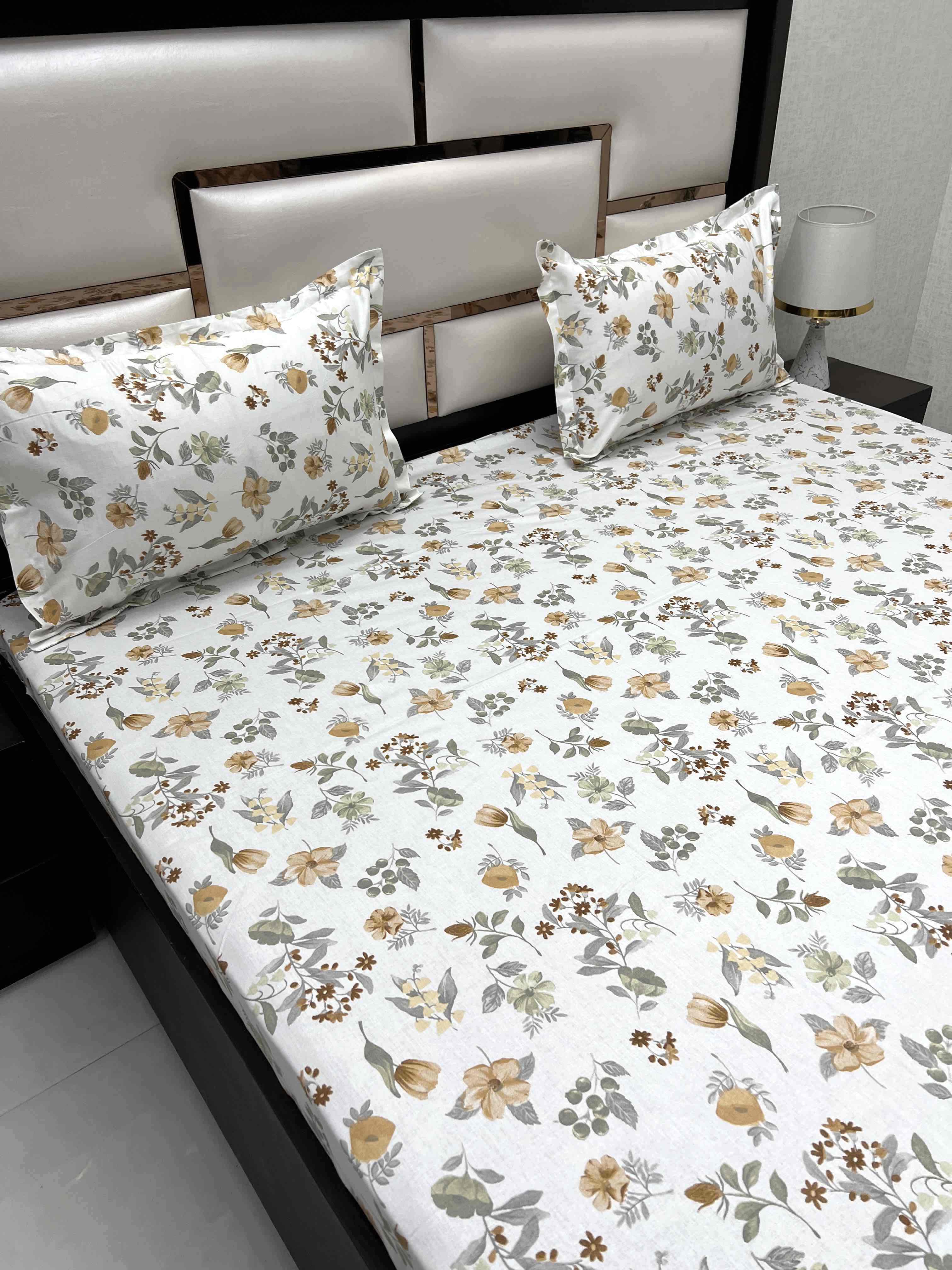 A-4510 - Pure Cotton 250 TC Queen Size Double Bedsheet (228X254) with Two Pillow Covers (43X68)