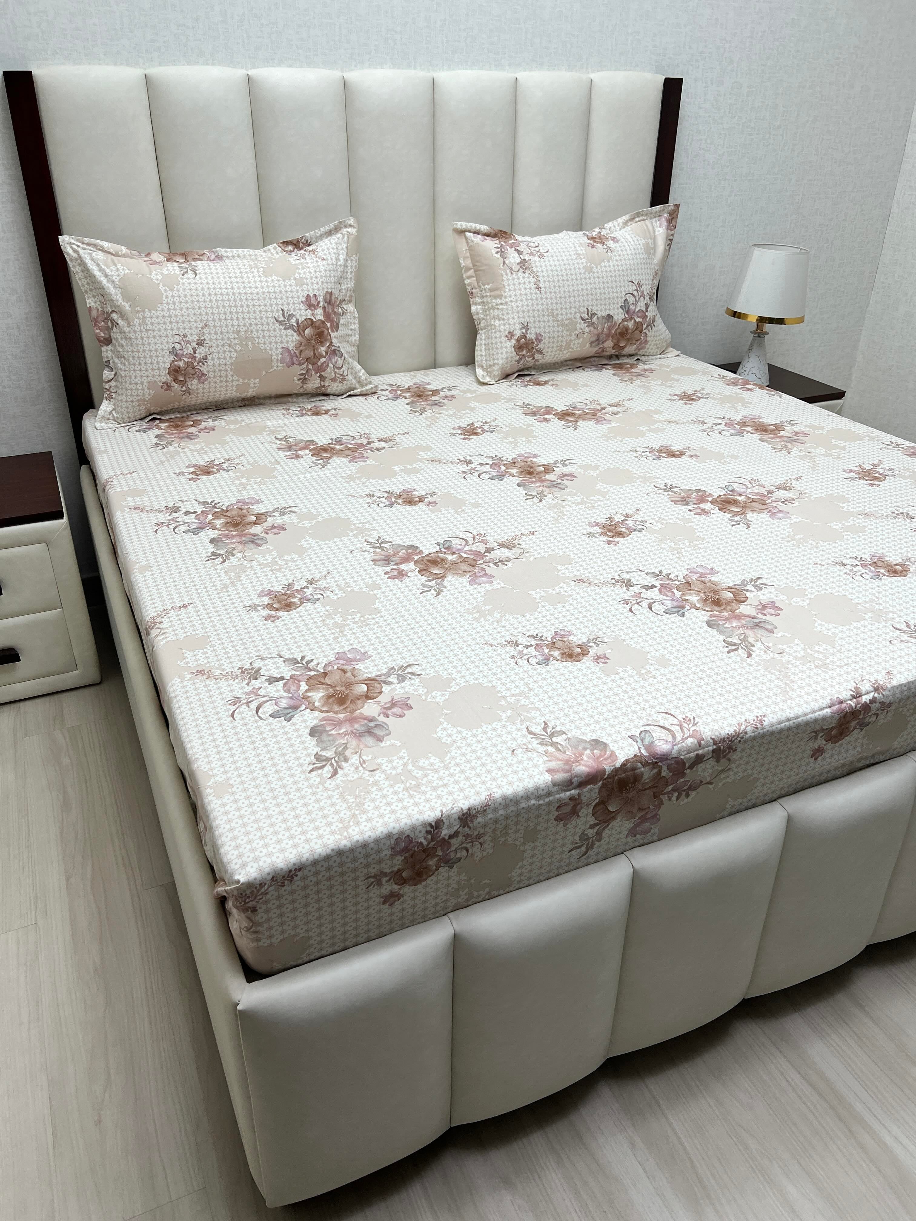 A-4512 - Pure Cotton 250 TC Queen Size Double Bedsheet (228X254) with Two Pillow Covers (43X68)