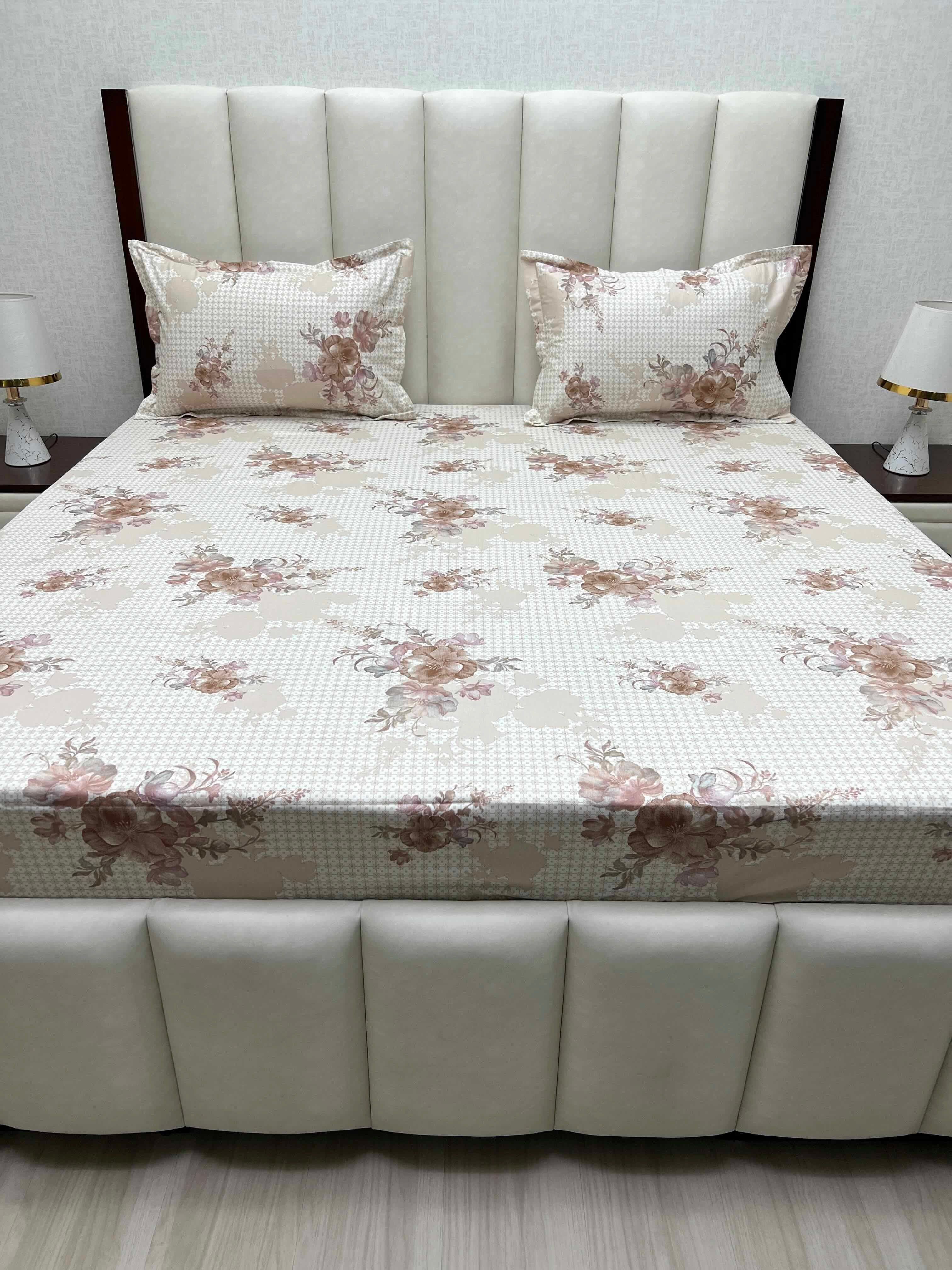 A-4512 - Pure Cotton 250 TC Queen Size Double Bedsheet (228X254) with Two Pillow Covers (43X68)