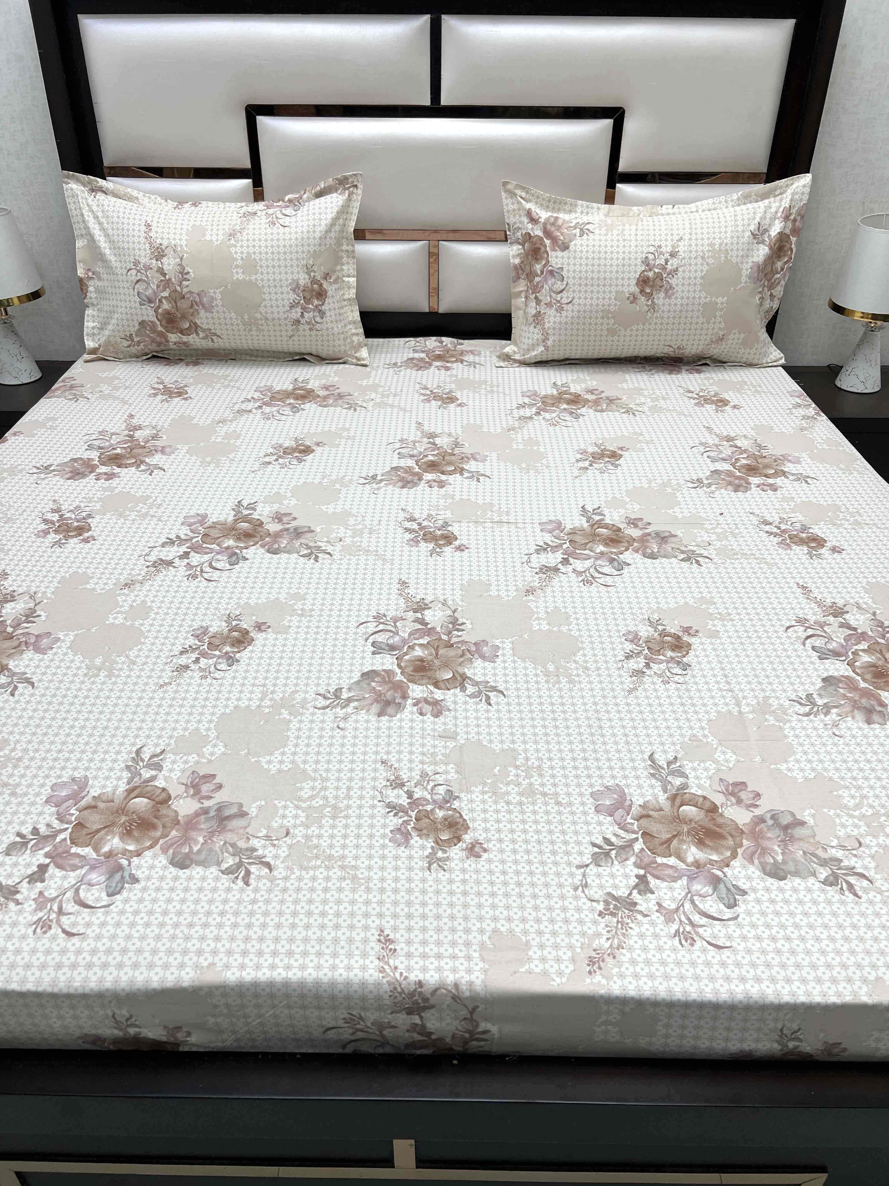 A-4512 - Pure Cotton 250 TC Queen Size Double Bedsheet (228X254) with Two Pillow Covers (43X68)