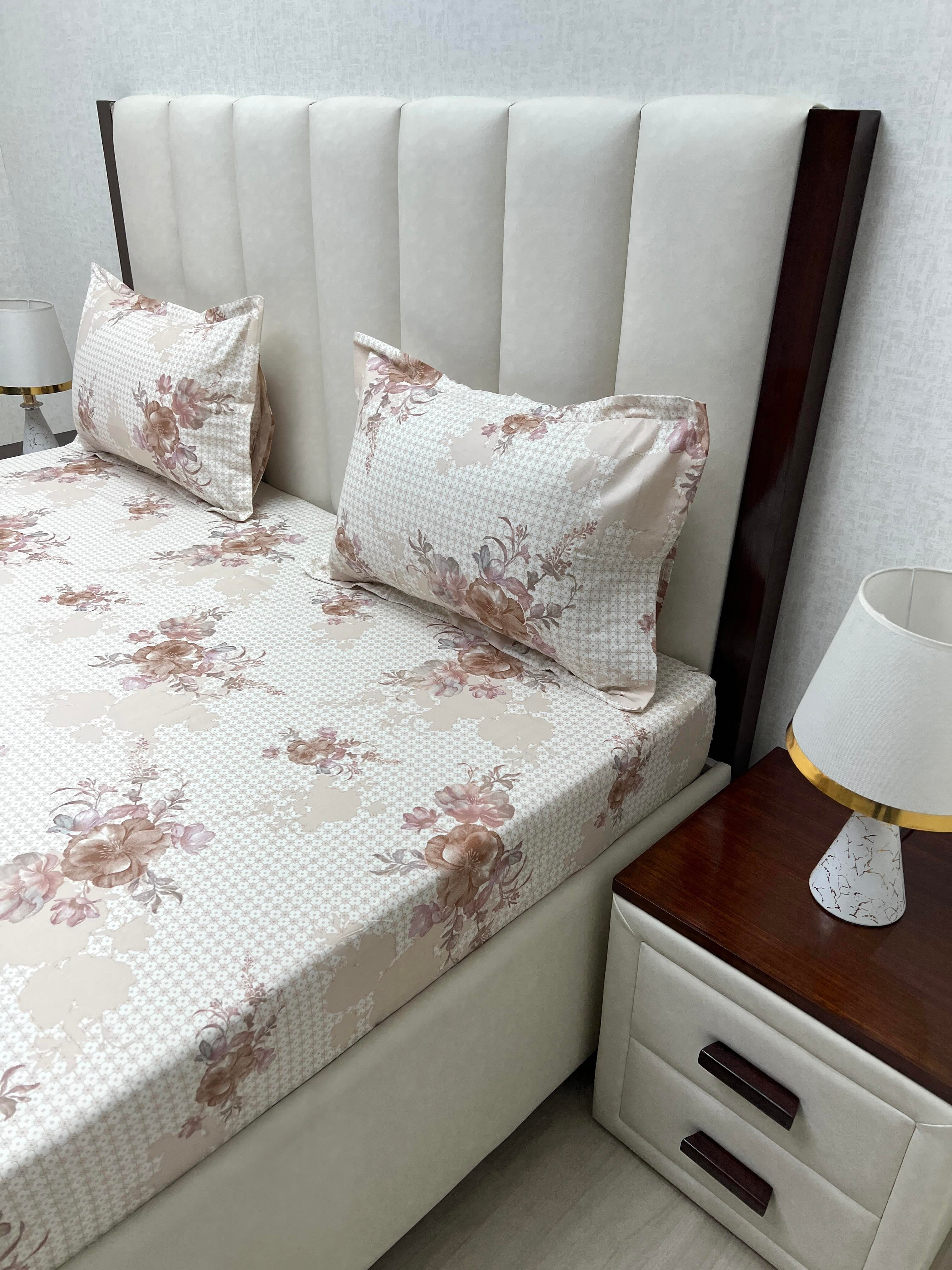 A-4512 - Pure Cotton 250 TC Queen Size Double Bedsheet (228X254) with Two Pillow Covers (43X68)