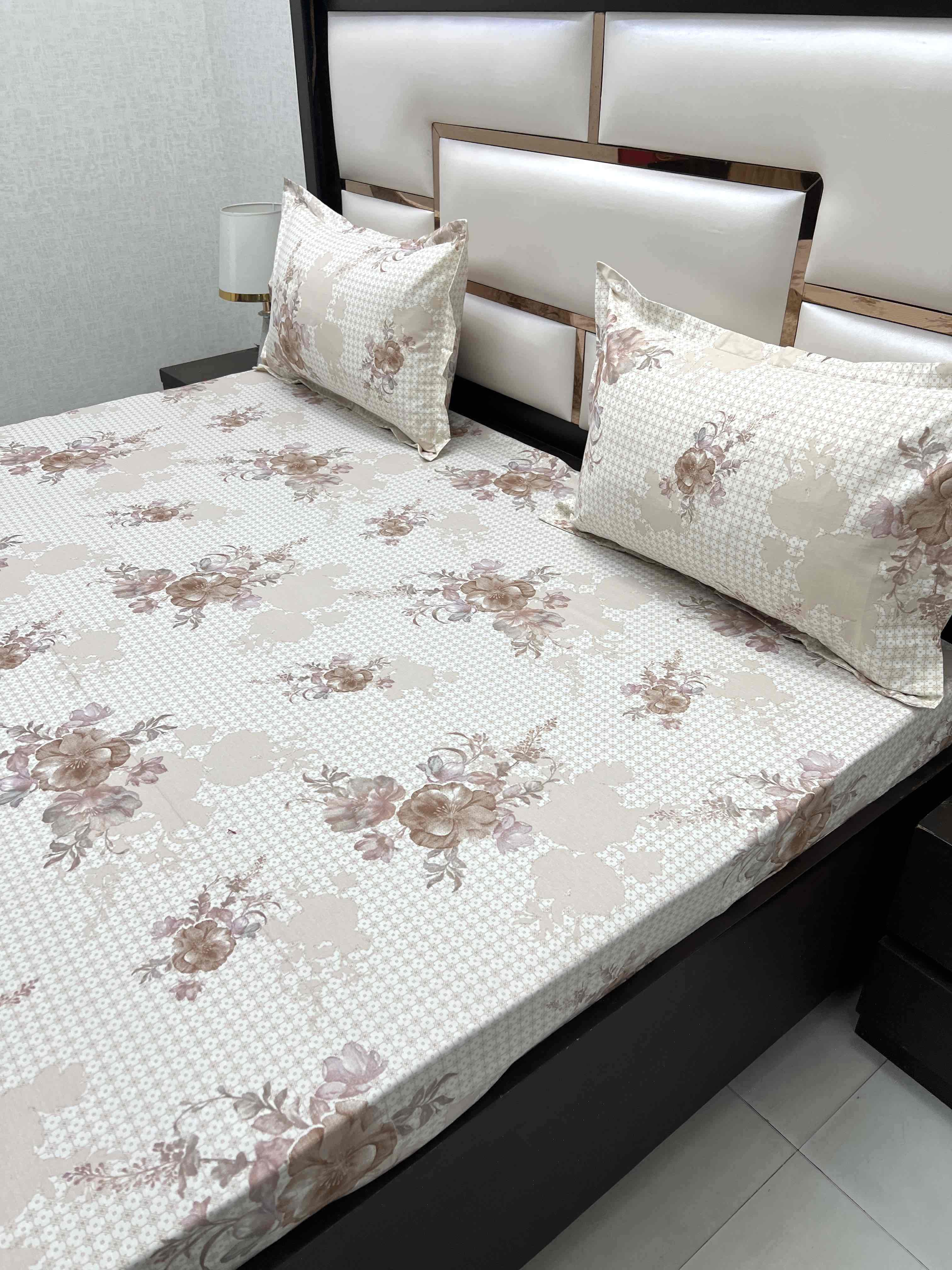 A-4512 - Pure Cotton 250 TC Queen Size Double Bedsheet (228X254) with Two Pillow Covers (43X68)