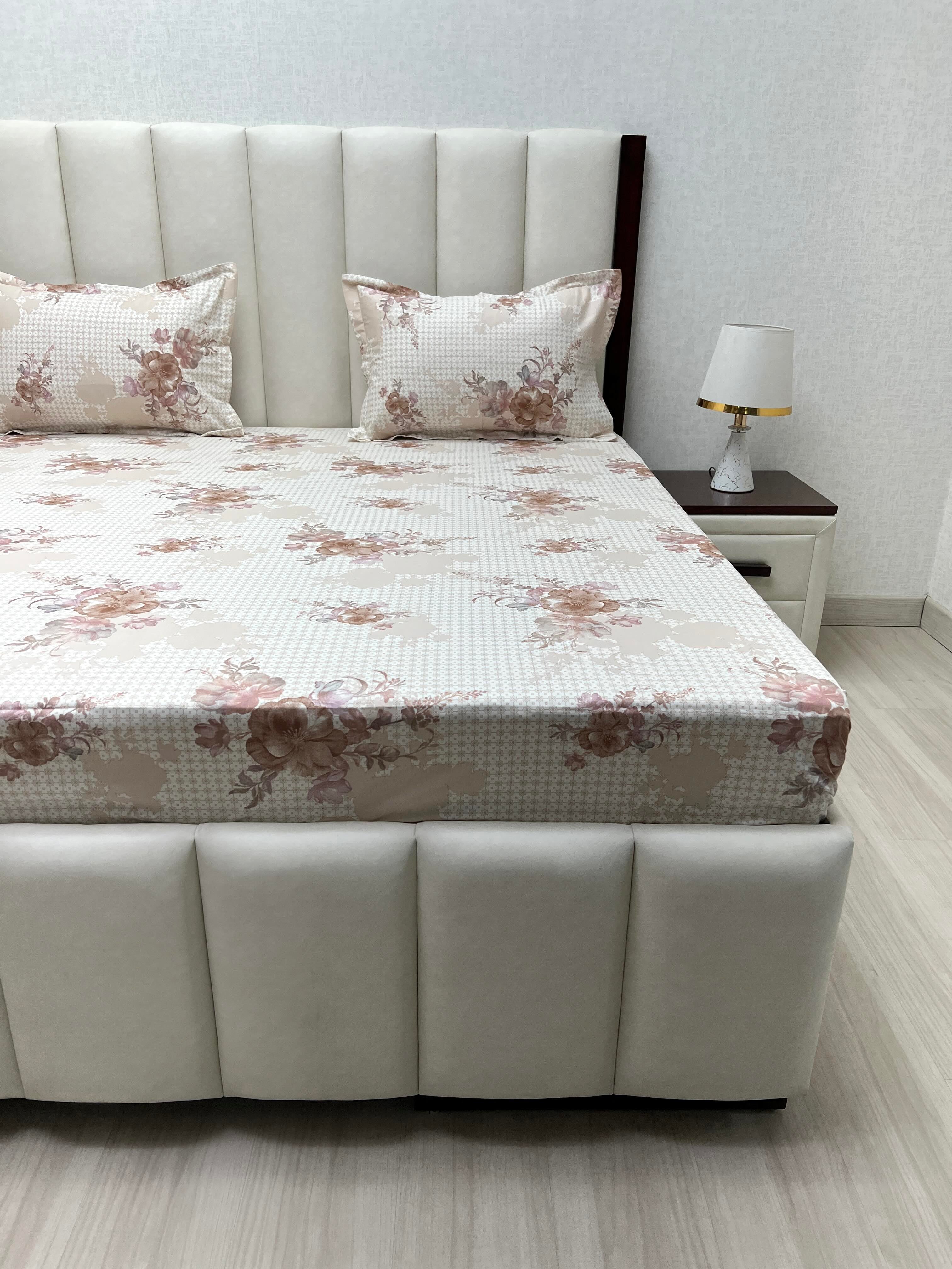 A-4512 - Pure Cotton 250 TC Queen Size Double Bedsheet (228X254) with Two Pillow Covers (43X68)