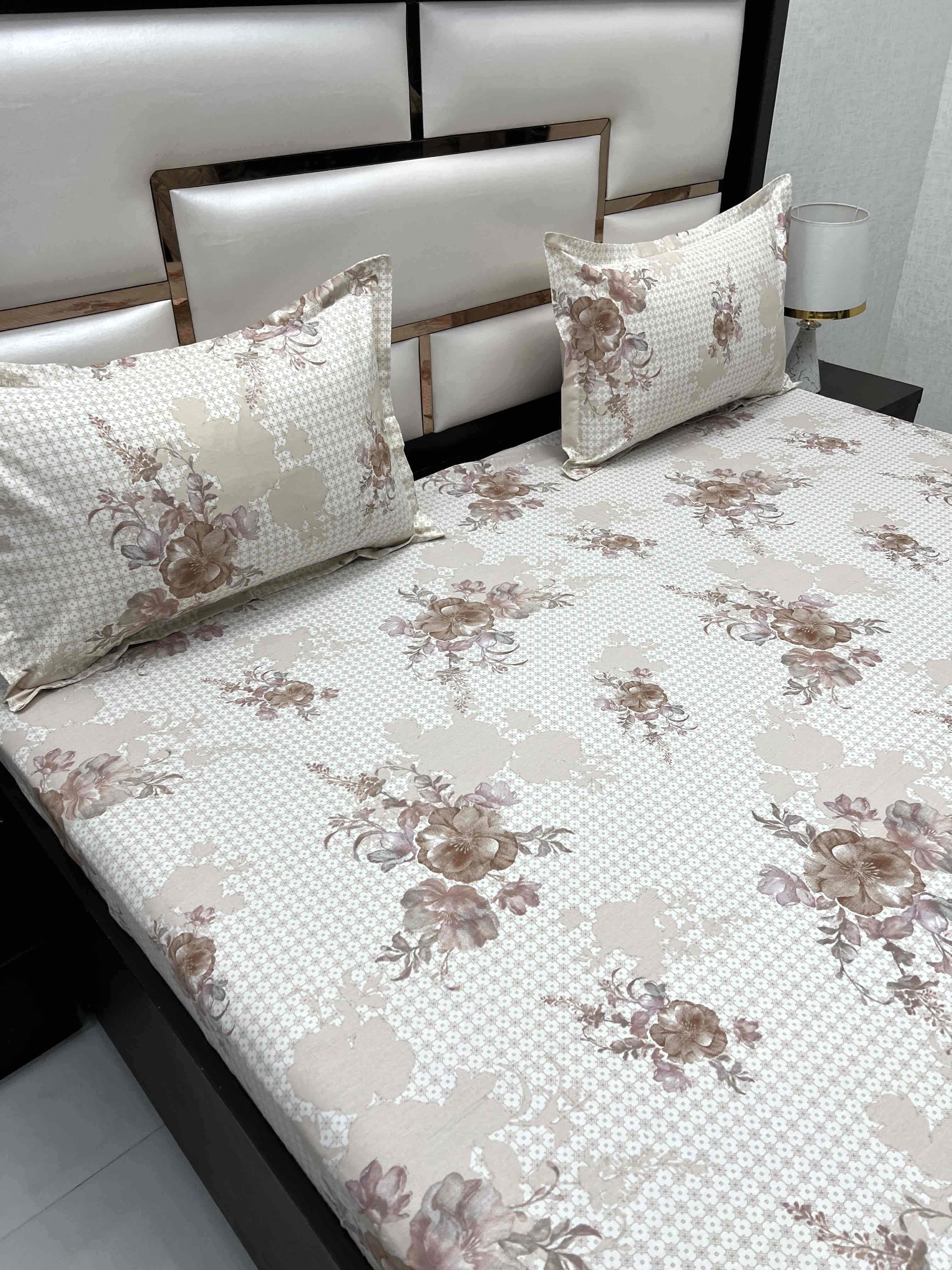 A-4512 - Pure Cotton 250 TC Queen Size Double Bedsheet (228X254) with Two Pillow Covers (43X68)