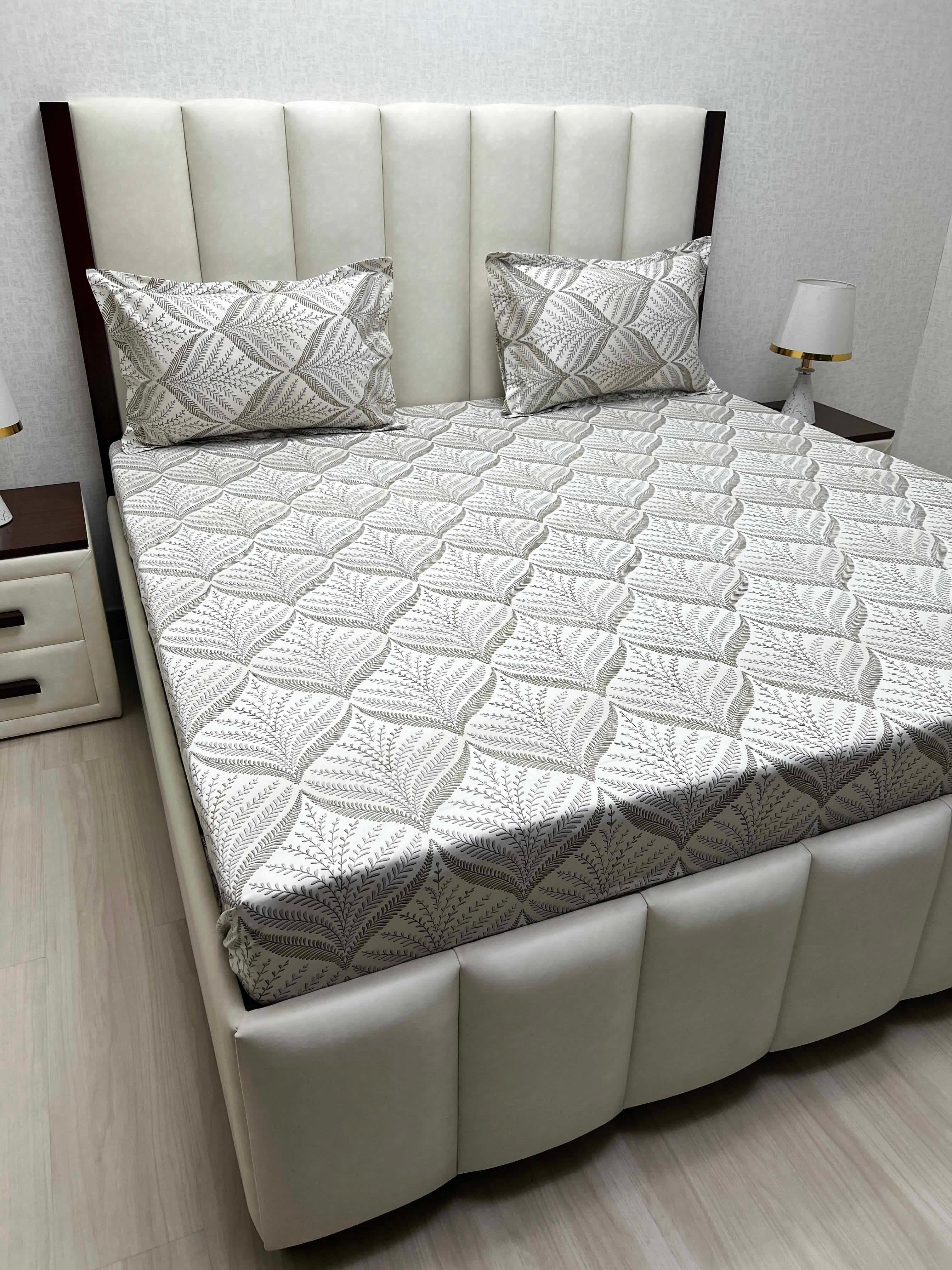 A-4513 - Pure Cotton 250 TC Queen Size Double Bedsheet (228X254) with Two Pillow Covers (43X68)